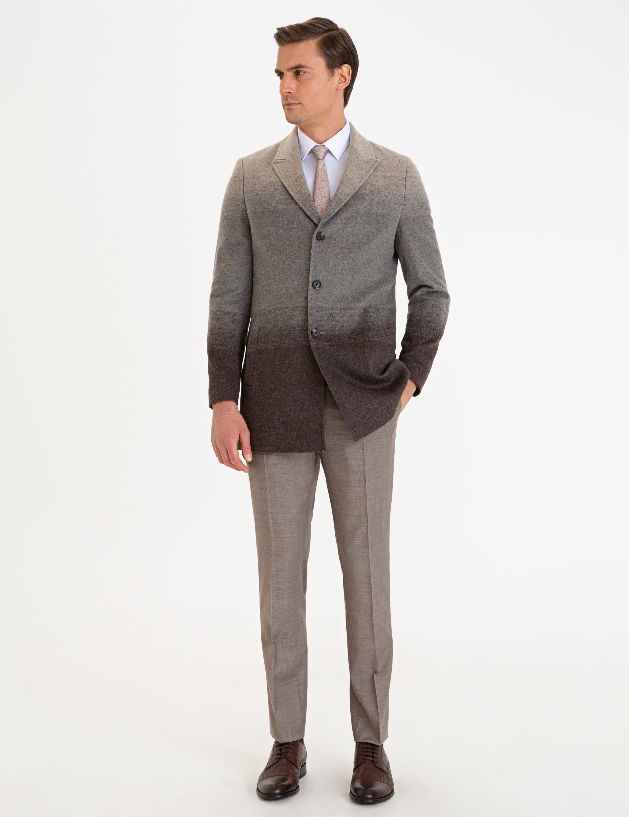 Açık Kahverengi Slim Fit Kaşe Kaban