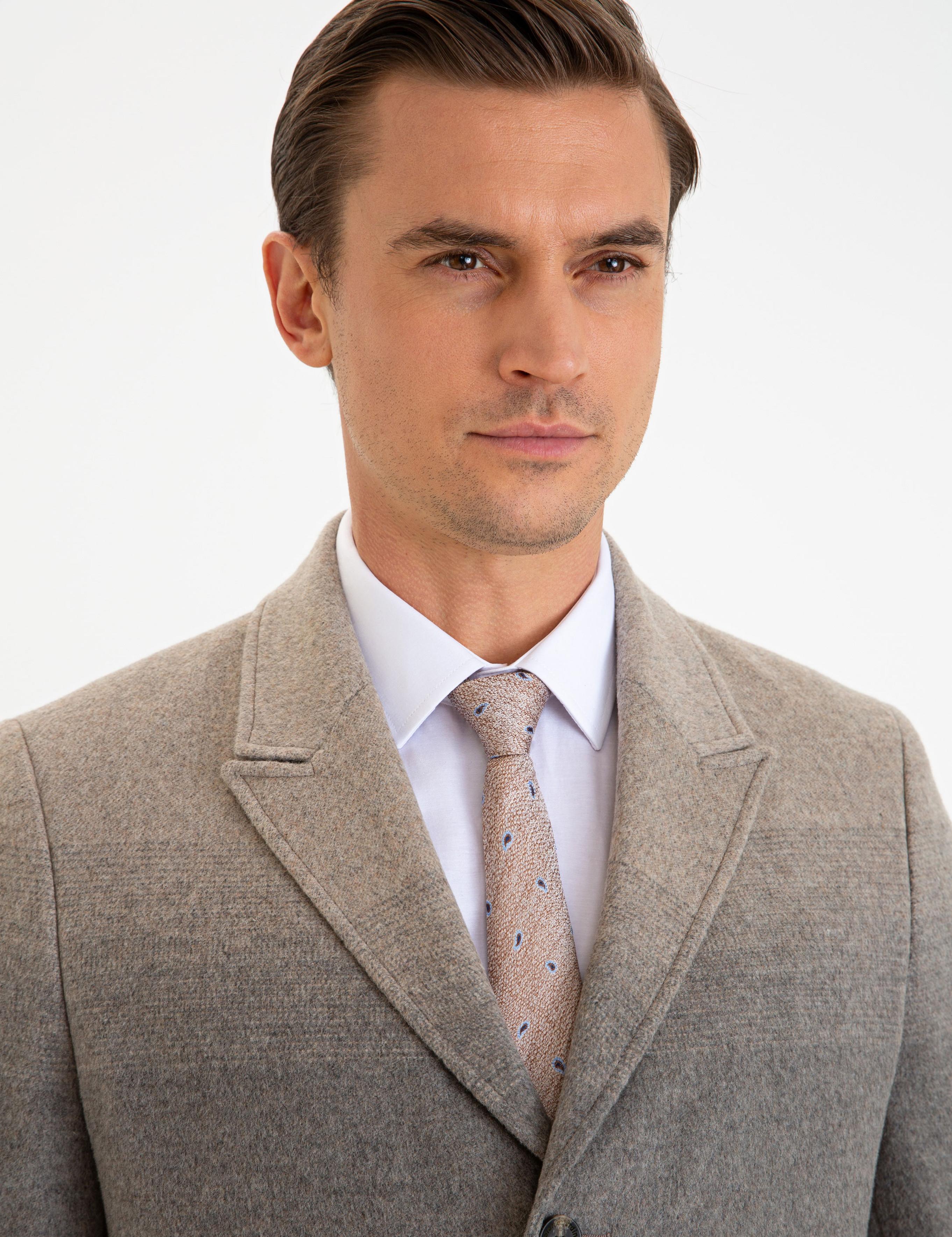 Açık Kahverengi Slim Fit Kaşe Kaban