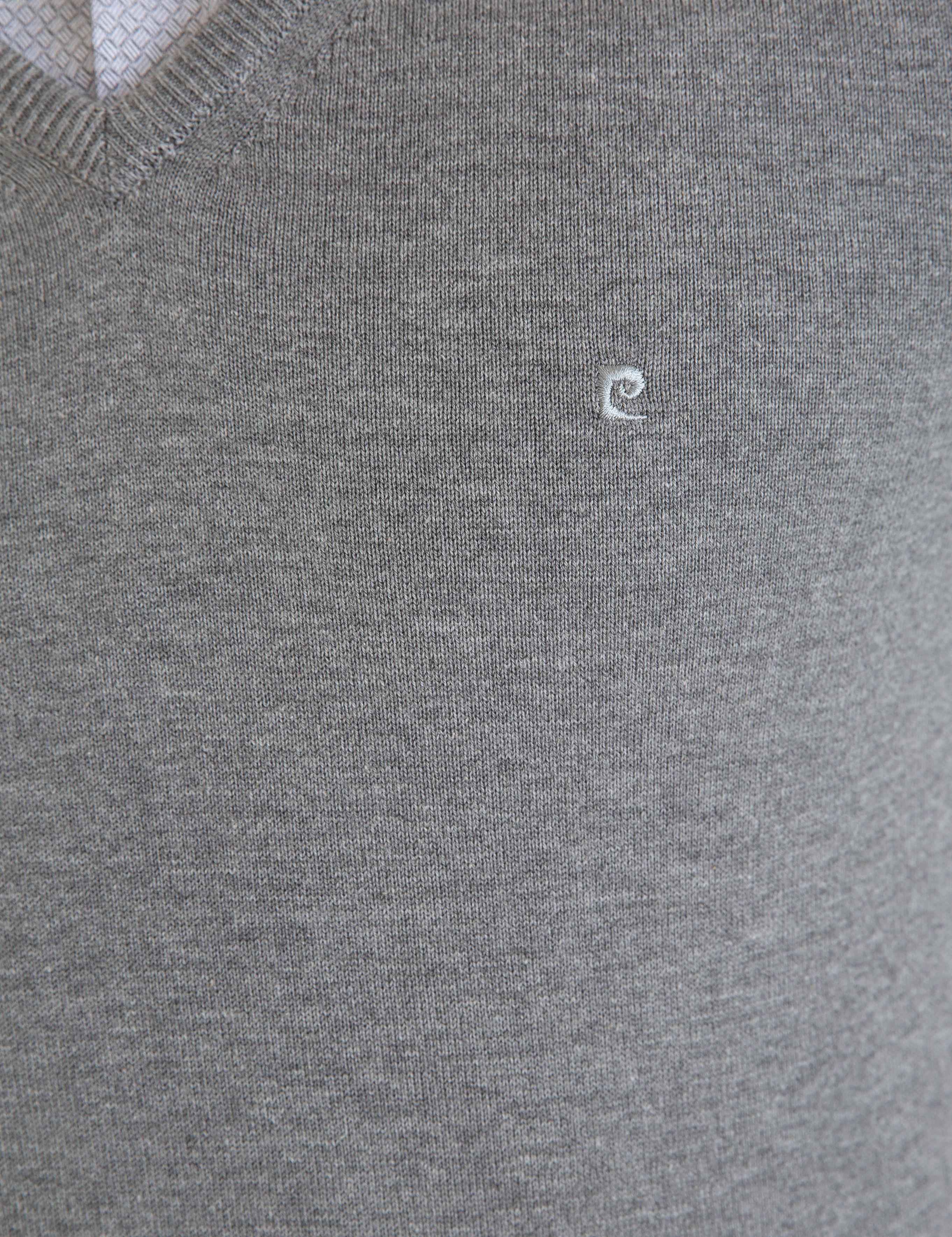 Gri Melanj Slim Fit V Yaka Basic Triko Kazak