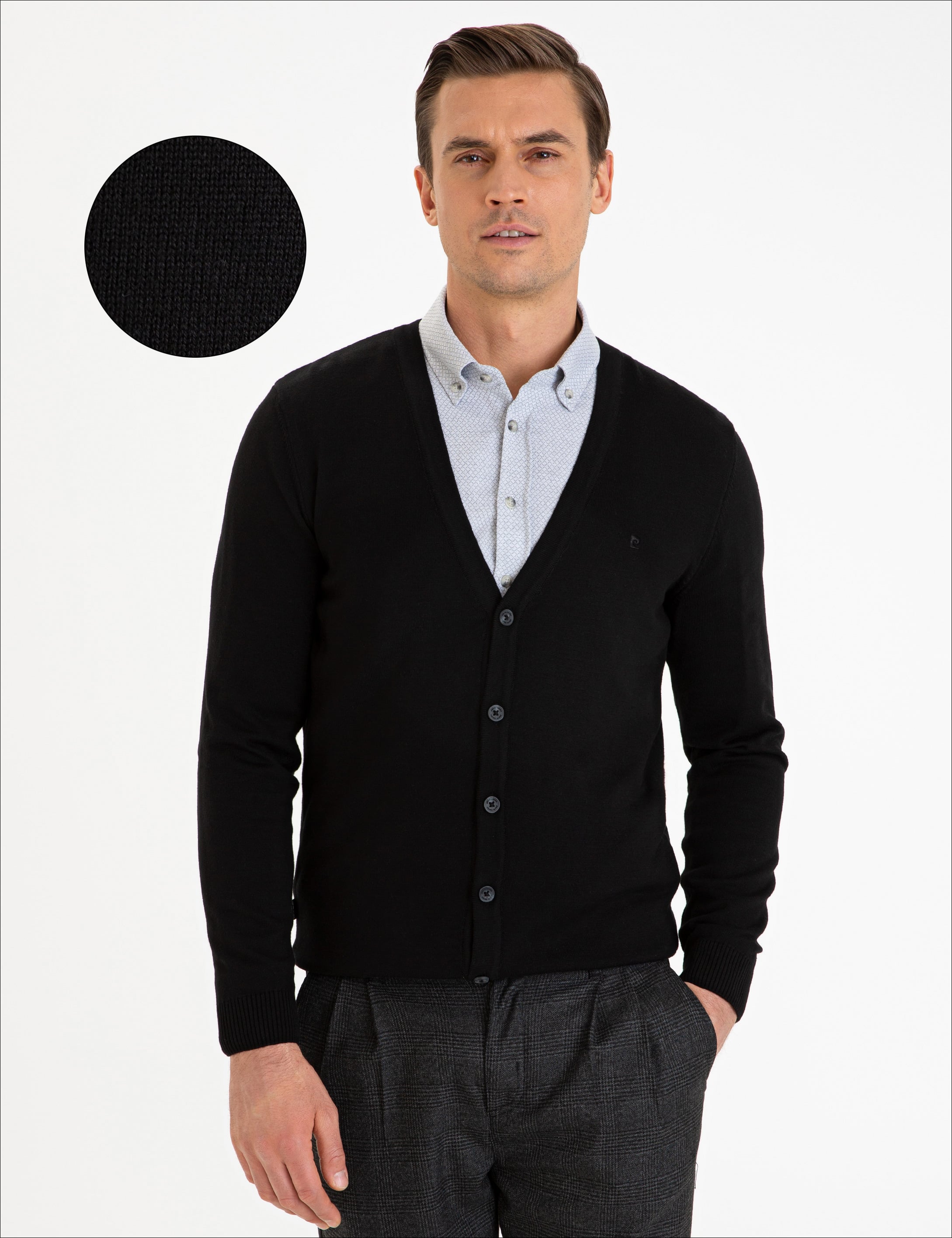 Siyah Slim Fit Basic Düğmeli Triko Hırka