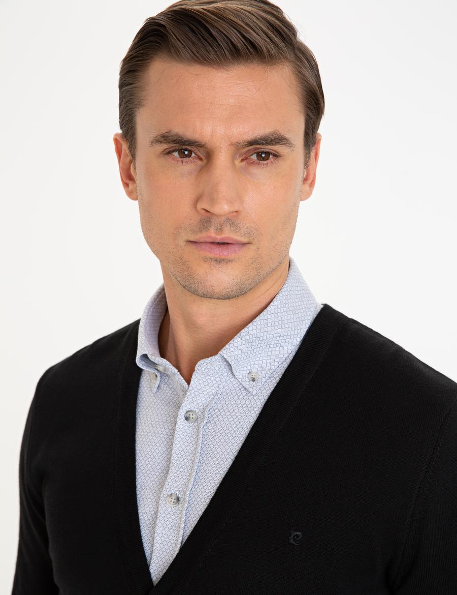 Siyah Slim Fit Basic Düğmeli Triko Hırka