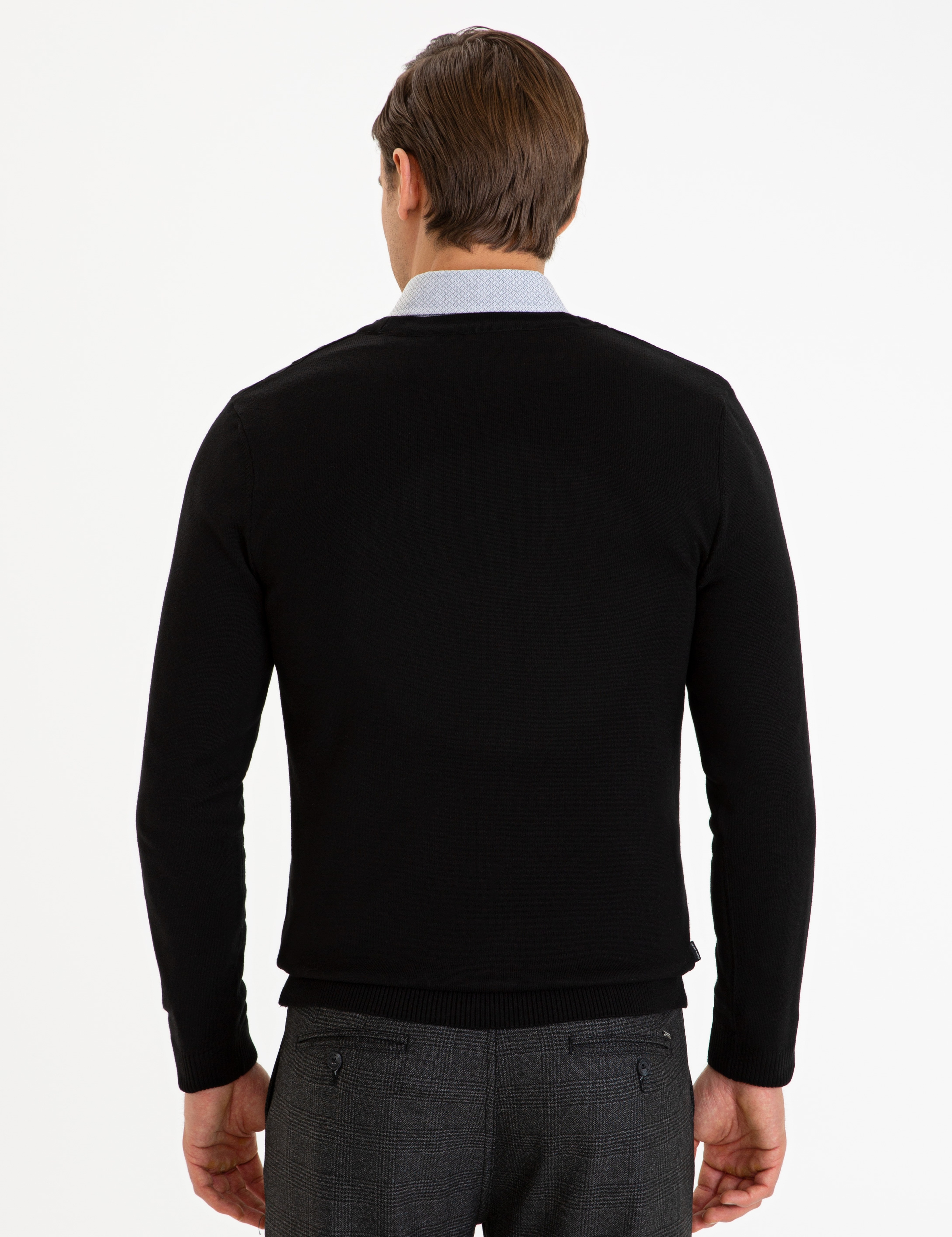 Siyah Slim Fit Basic Düğmeli Triko Hırka - Image 4