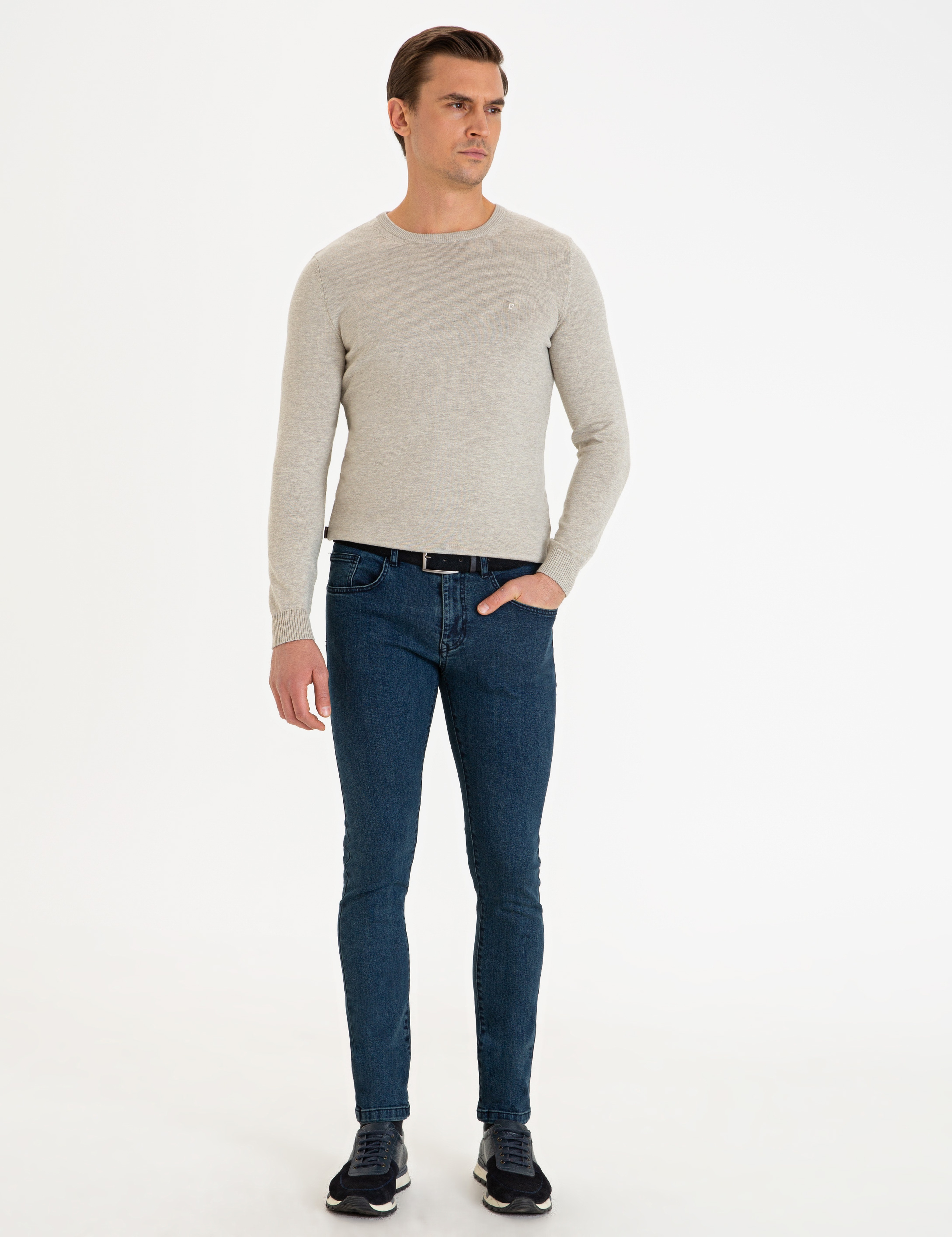 Kum Melanj Slim Fit Bisiklet Yaka Basic Triko Kazak