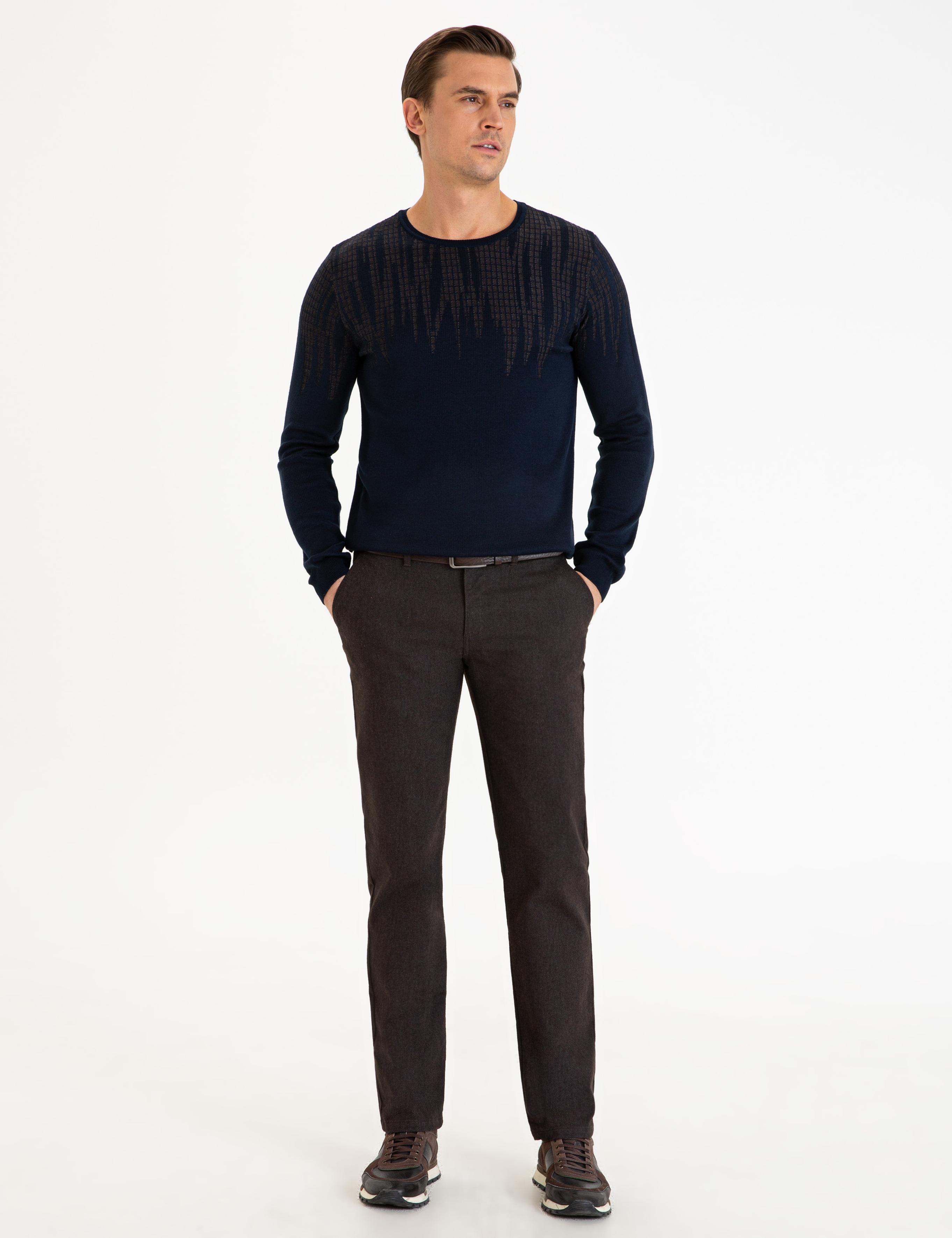 Lacivert Slim Fit Bisiklet Yaka Triko Kazak