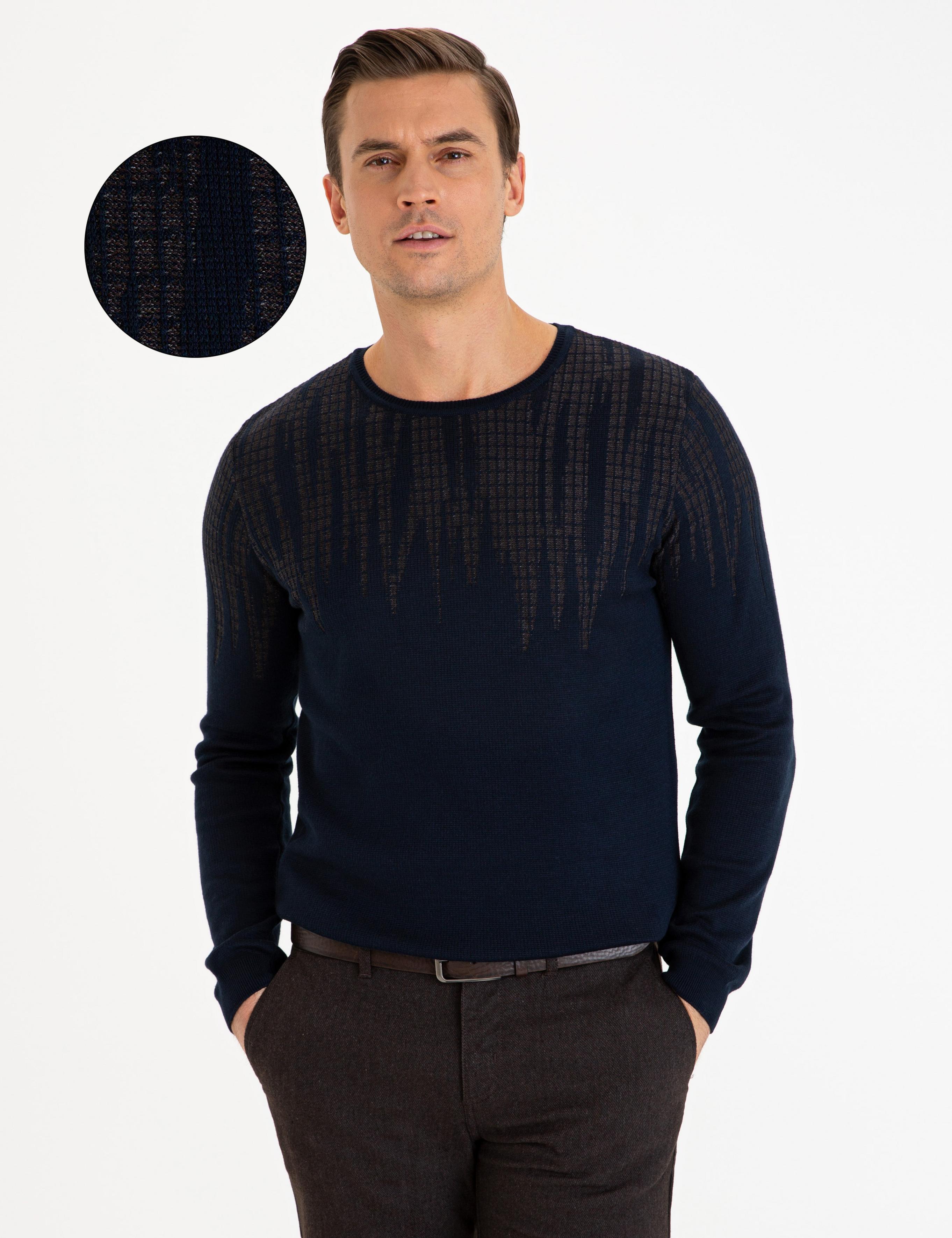 Lacivert Slim Fit Bisiklet Yaka Triko Kazak