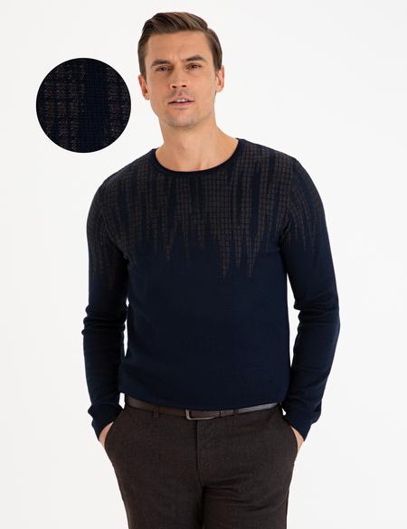 Lacivert Slim Fit Bisiklet Yaka Triko Kazak - 50227828023