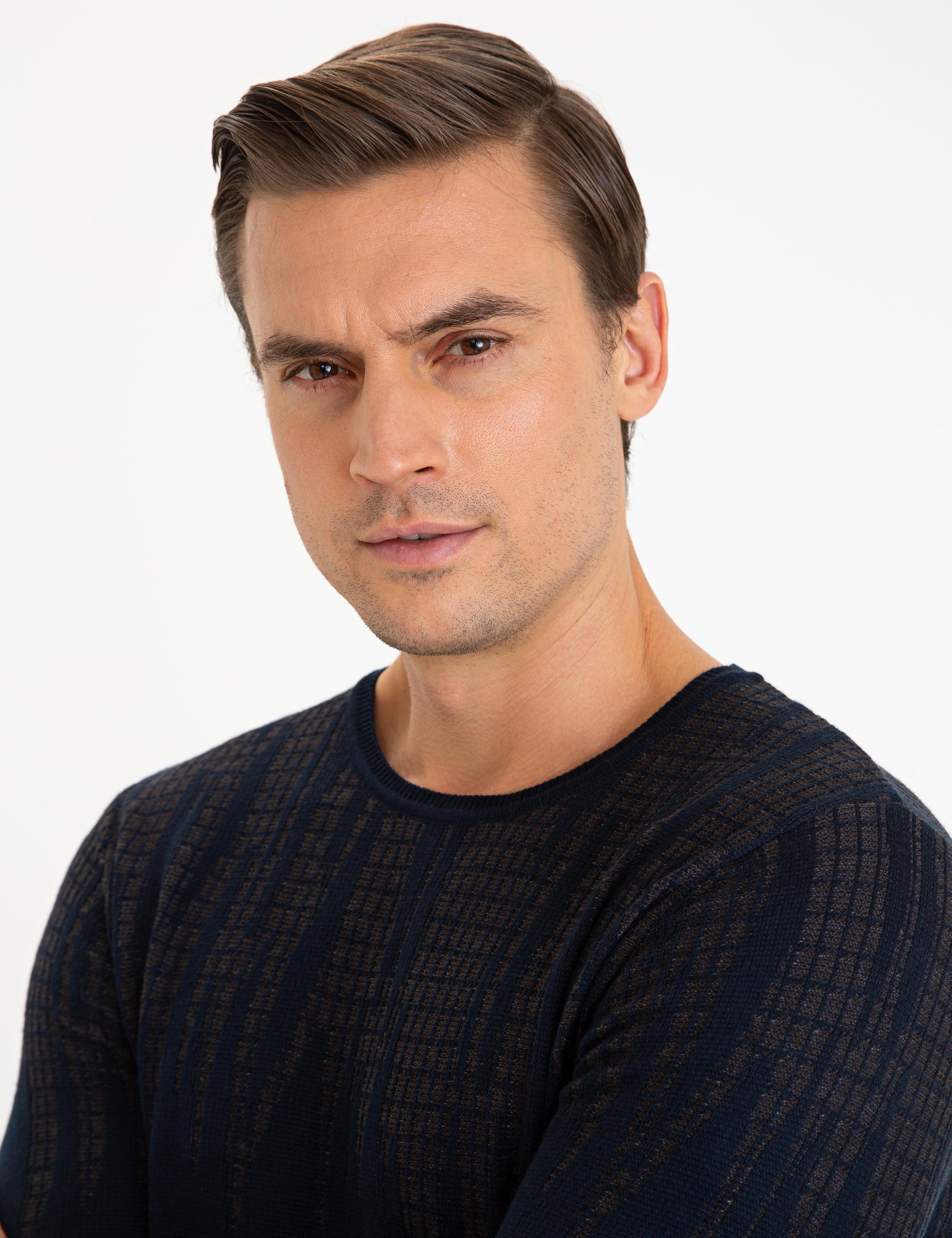 Lacivert Slim Fit Bisiklet Yaka Triko Kazak