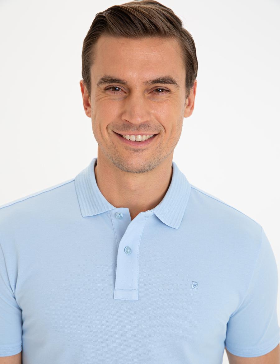 Açık Mavi Slim Fit Polo Yaka Basic Tişört
