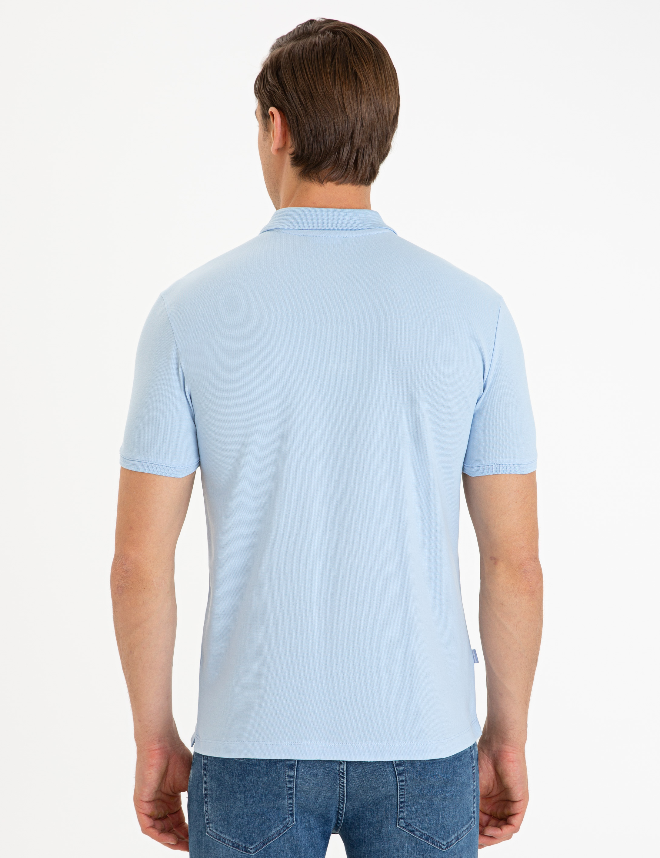Açık Mavi Slim Fit Polo Yaka Basic Tişört - Image 3