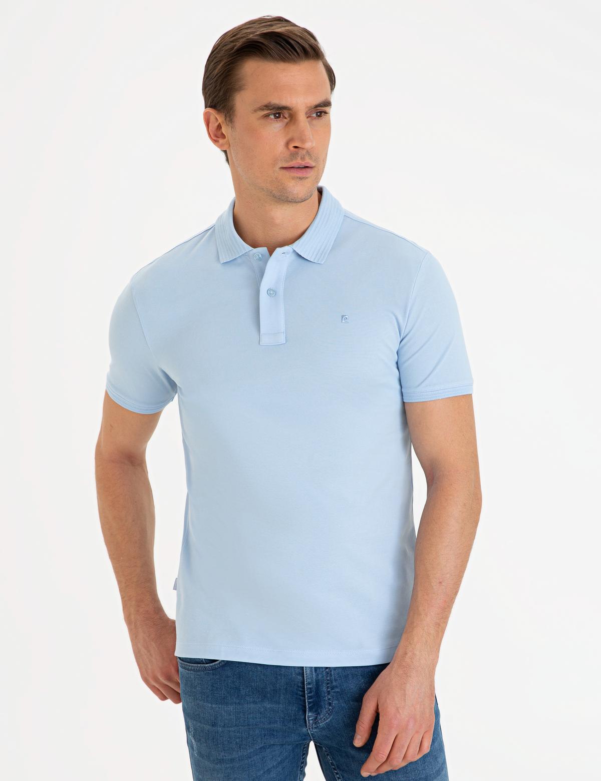 Açık Mavi Slim Fit Polo Yaka Basic Tişört