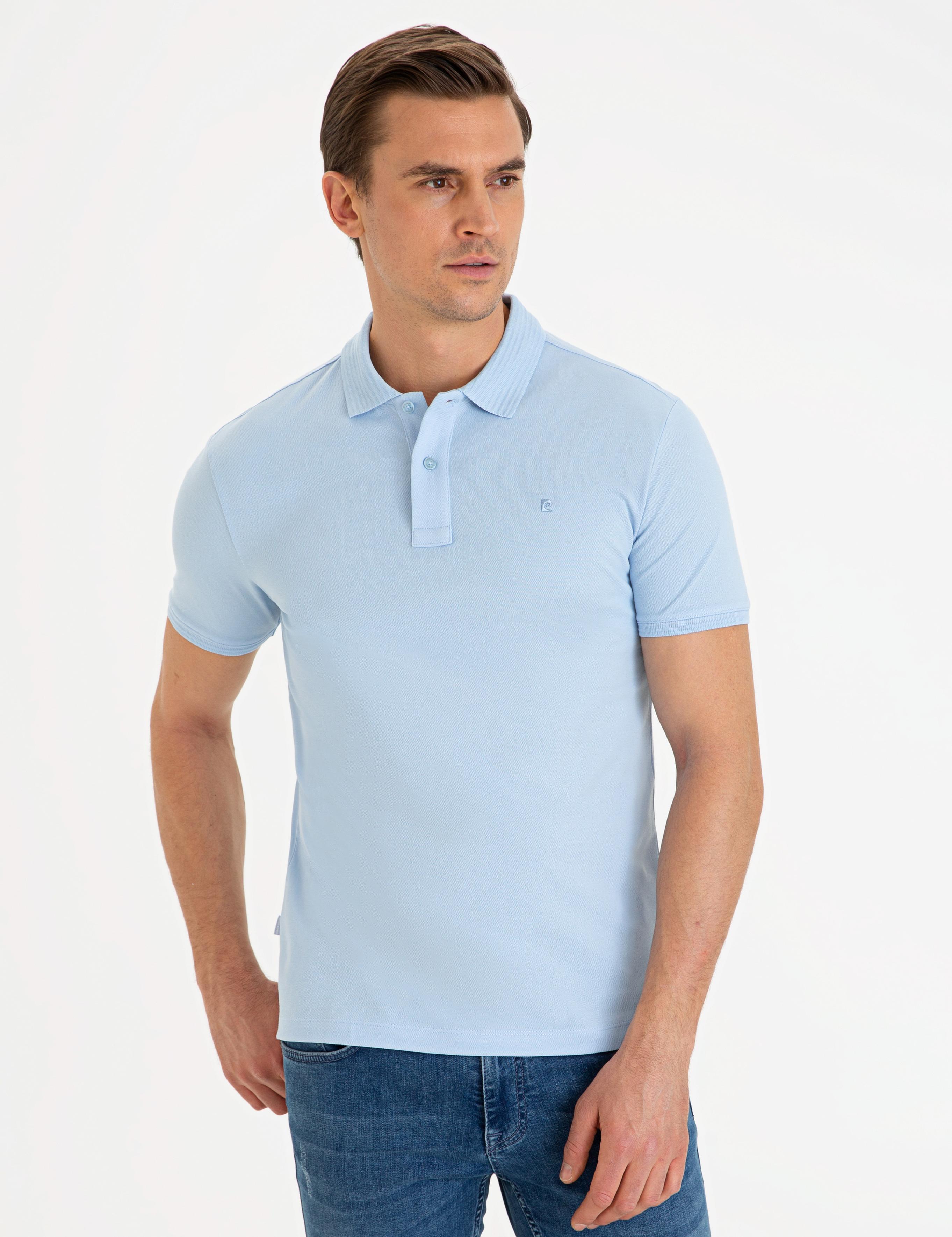 Açık Mavi Slim Fit Polo Yaka Basic Tişört