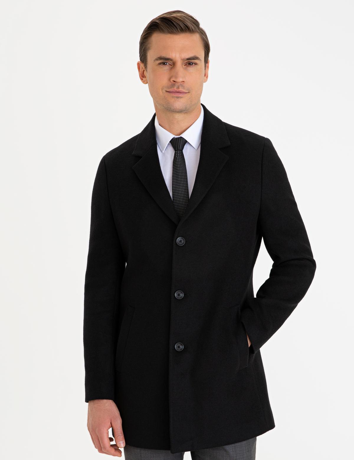 Siyah Ekstra Slim Fit Kaban Kaşe