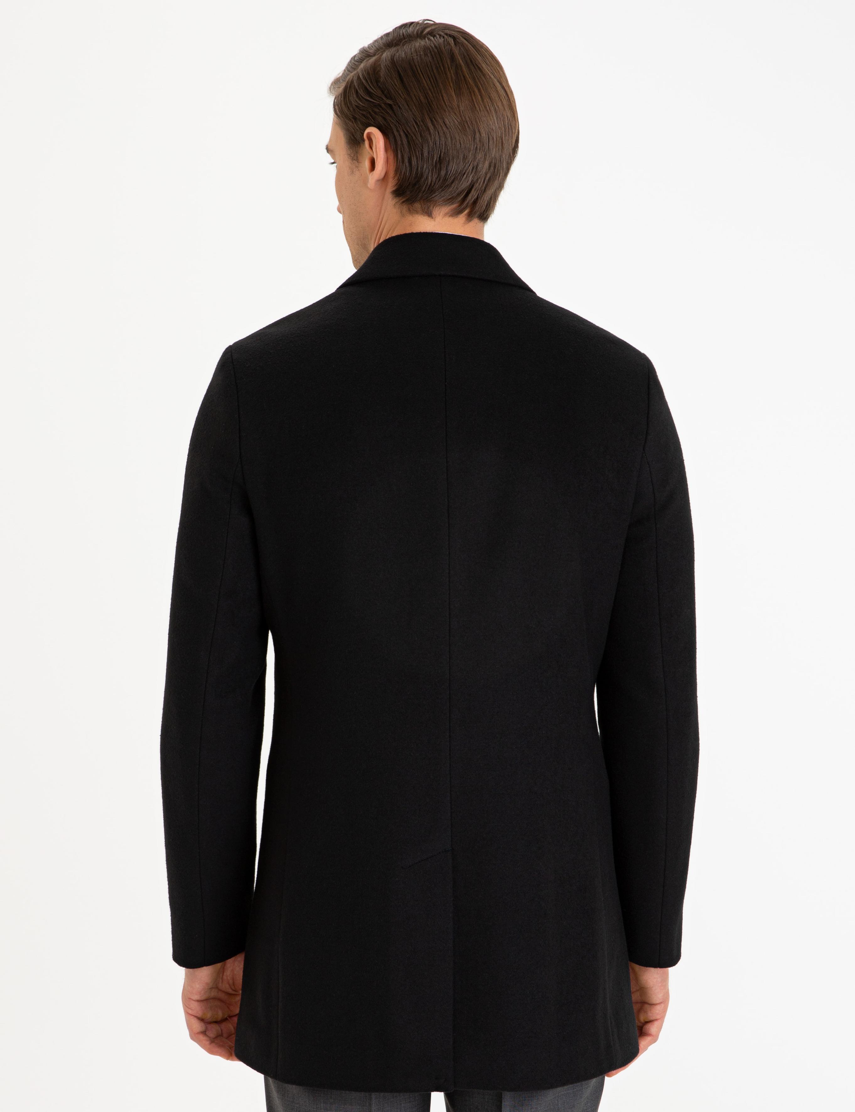 Siyah Ekstra Slim Fit Kaban Kaşe