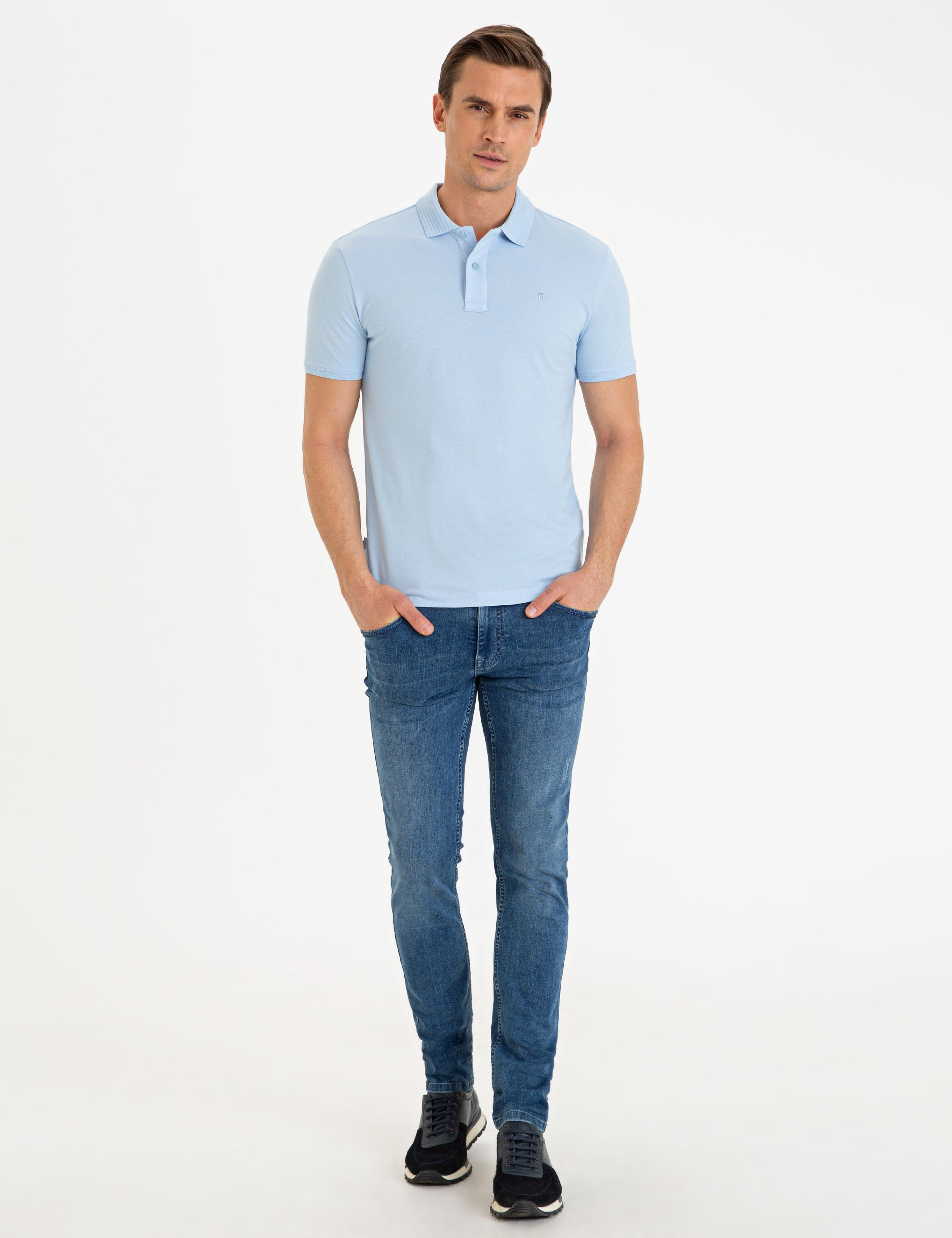 Açık Mavi Slim Fit Polo Yaka Basic Tişört