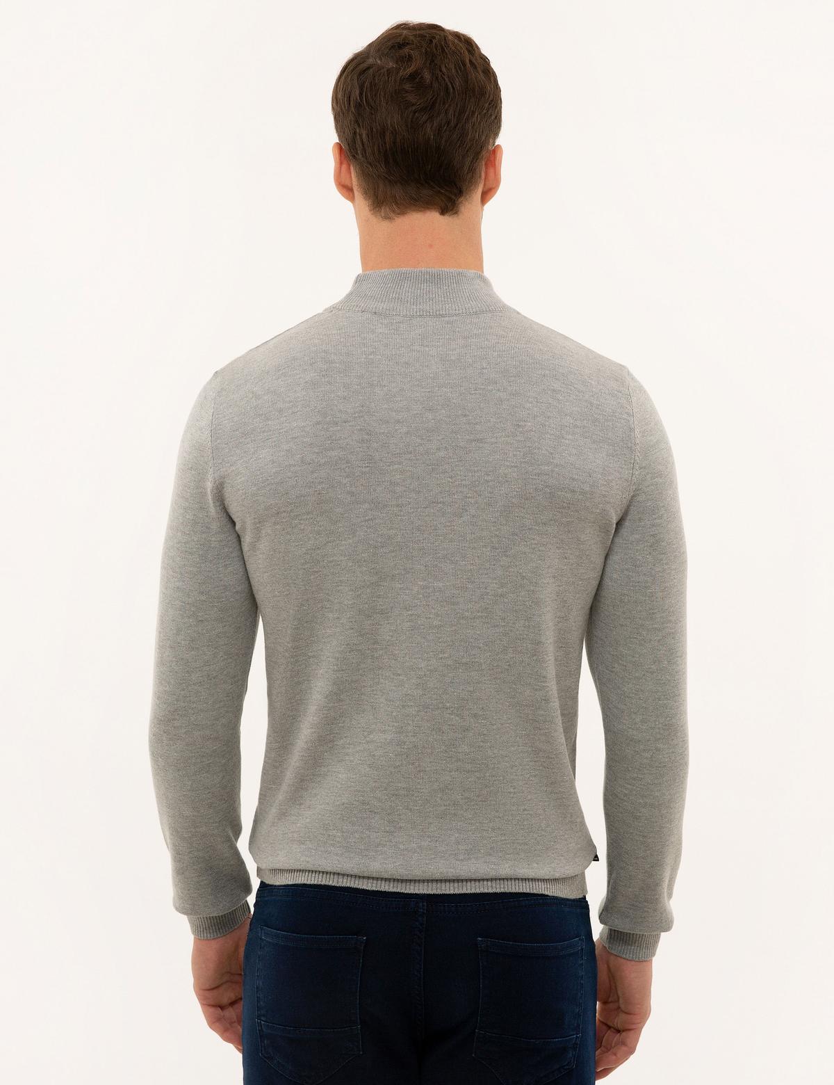 Açık Gri Melanj Slim Fit Yarım Balıkçı Yaka Triko Kazak - 50227091137