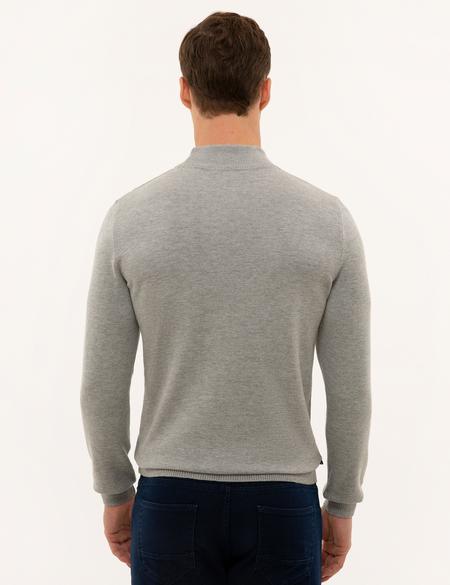 Açık Gri Melanj Slim Fit Yarım Balıkçı Yaka Triko Kazak - 50227091137