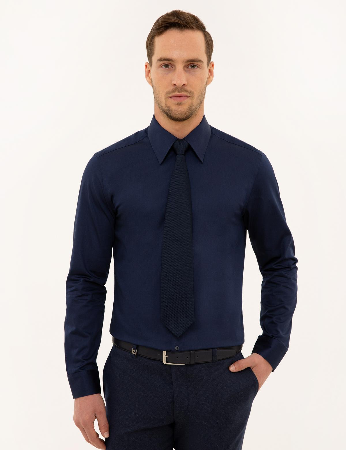 Lacivert Slim Fit Uzun Kollu Gömlek