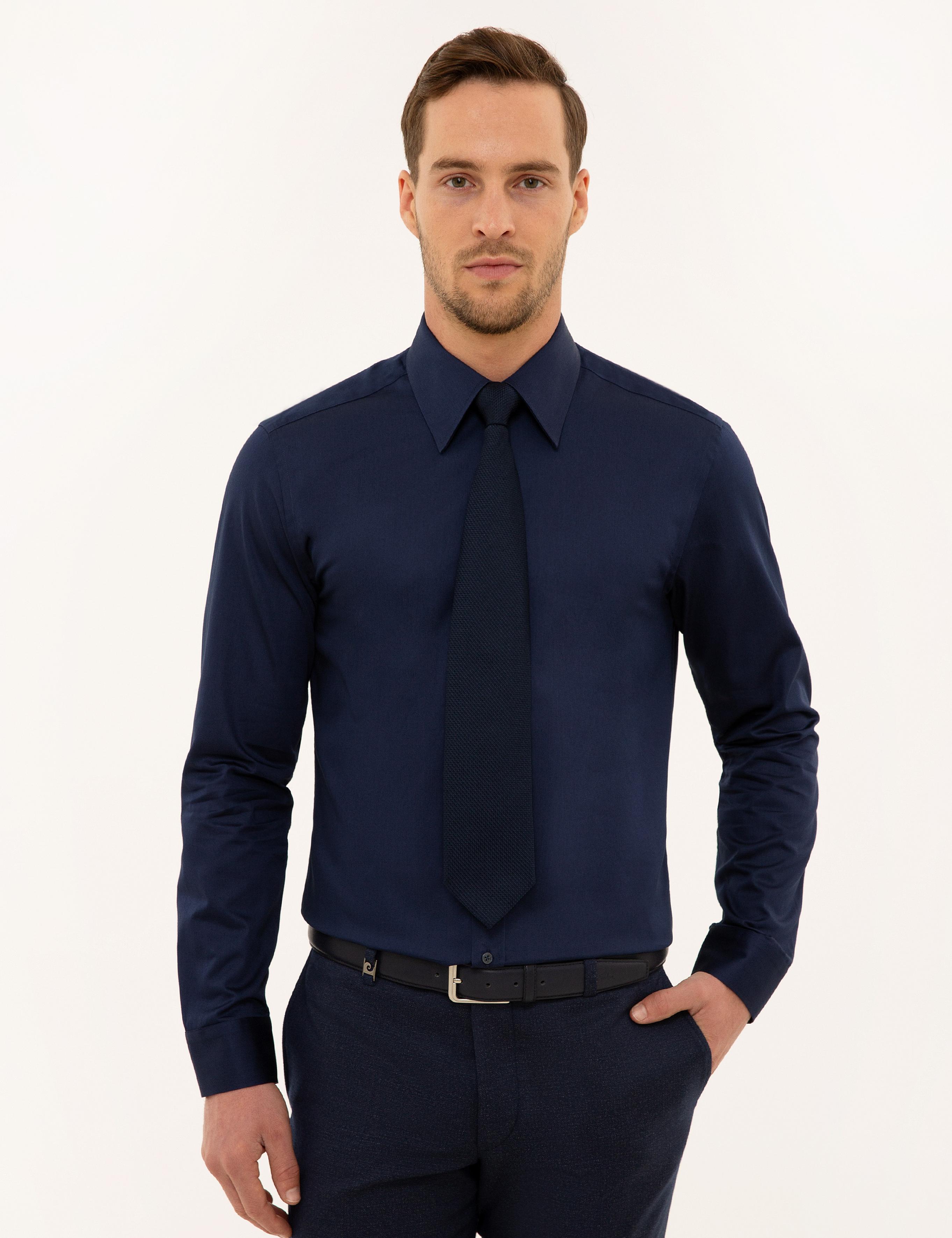 Lacivert Slim Fit Uzun Kollu Gömlek