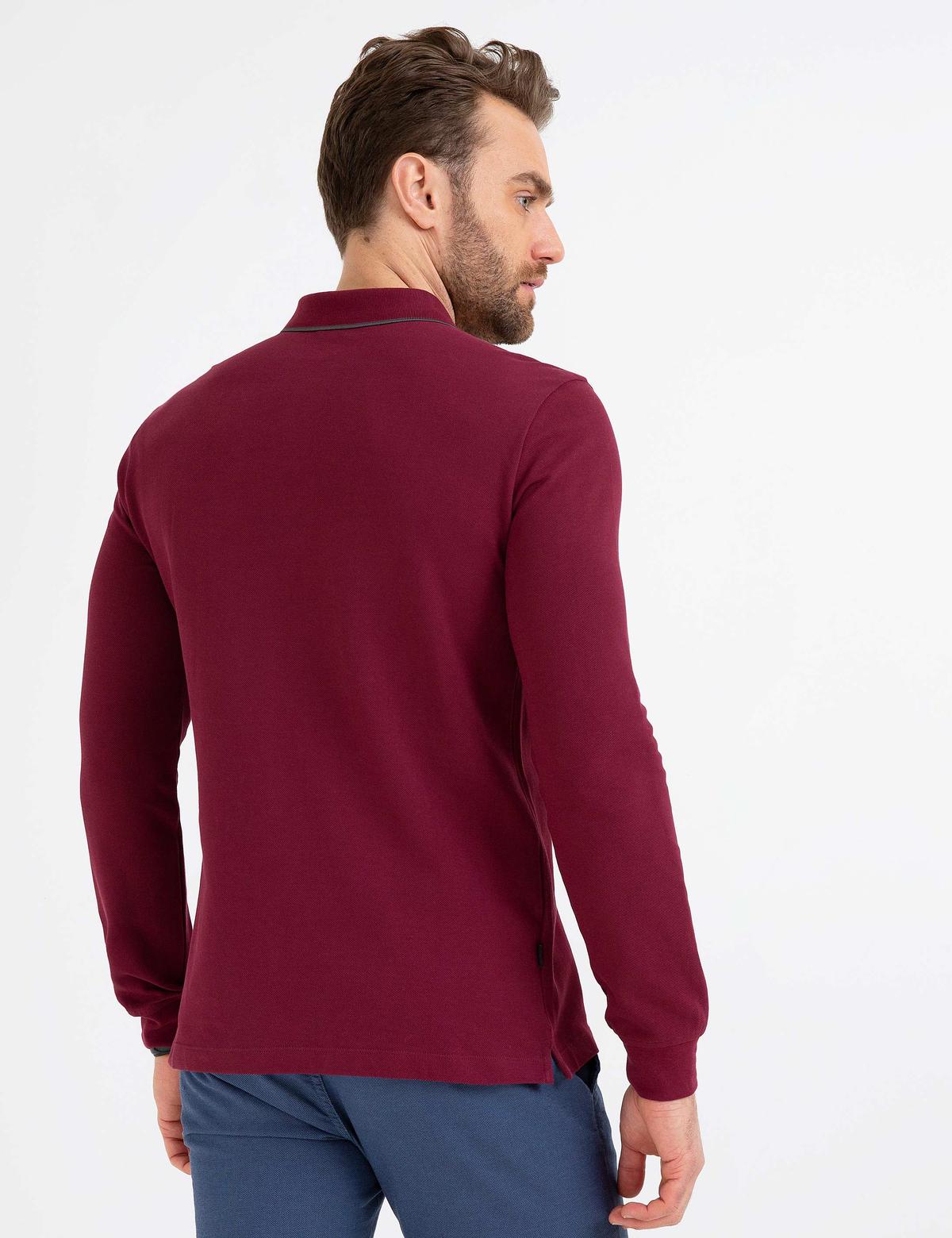Bordo Slim Fit Polo Yaka Sweatshirt - 50175783104