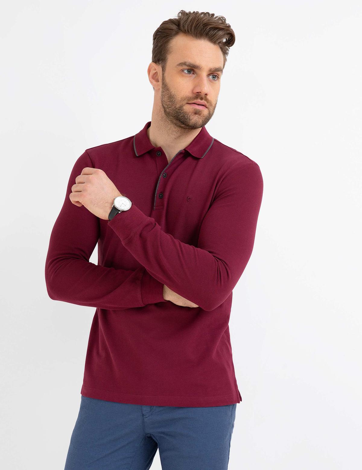 Bordo Slim Fit Polo Yaka Sweatshirt - 50175783104