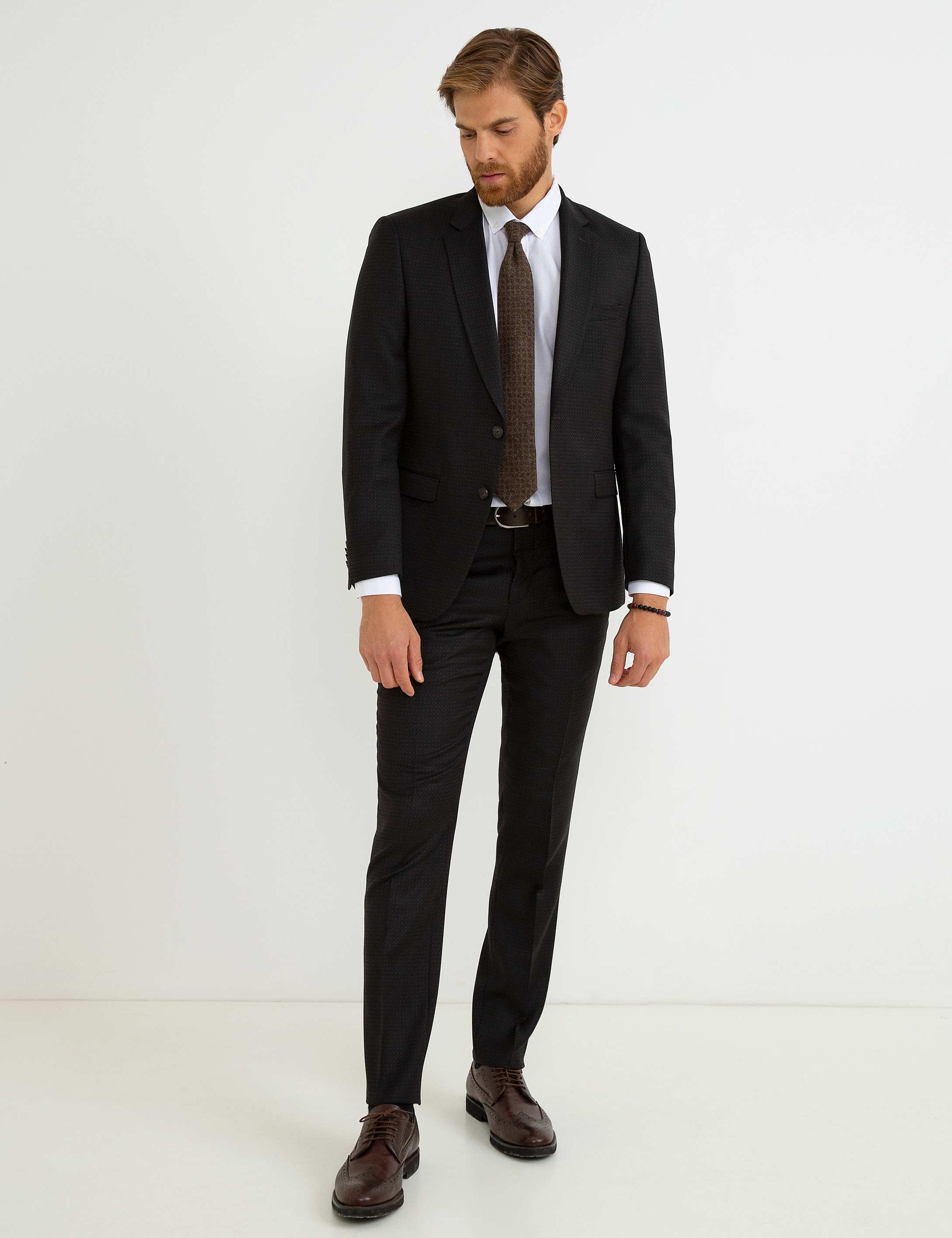 Kahverengi Slim Fit Takım Elbise
