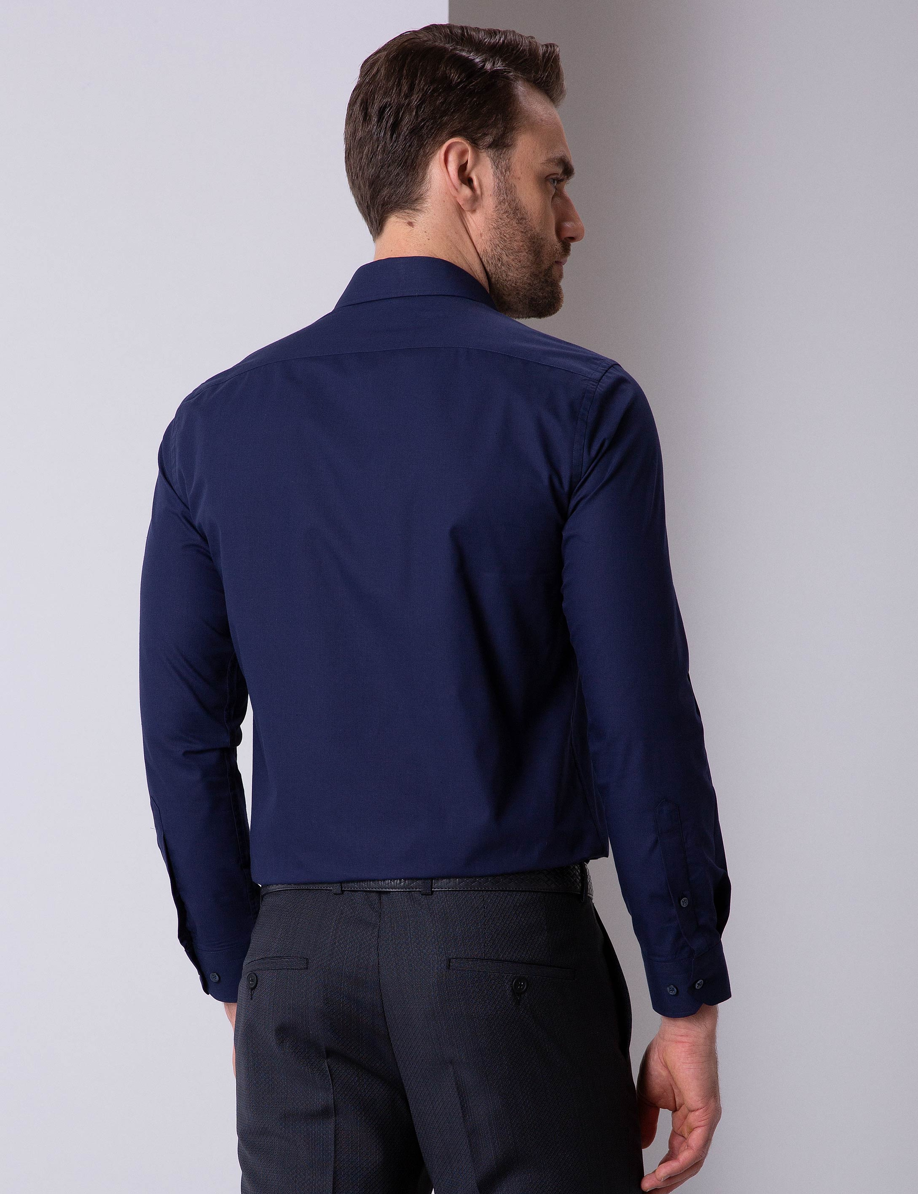 Lacivert Slim Fit Uzun Kollu Basic Gömlek - Image 4