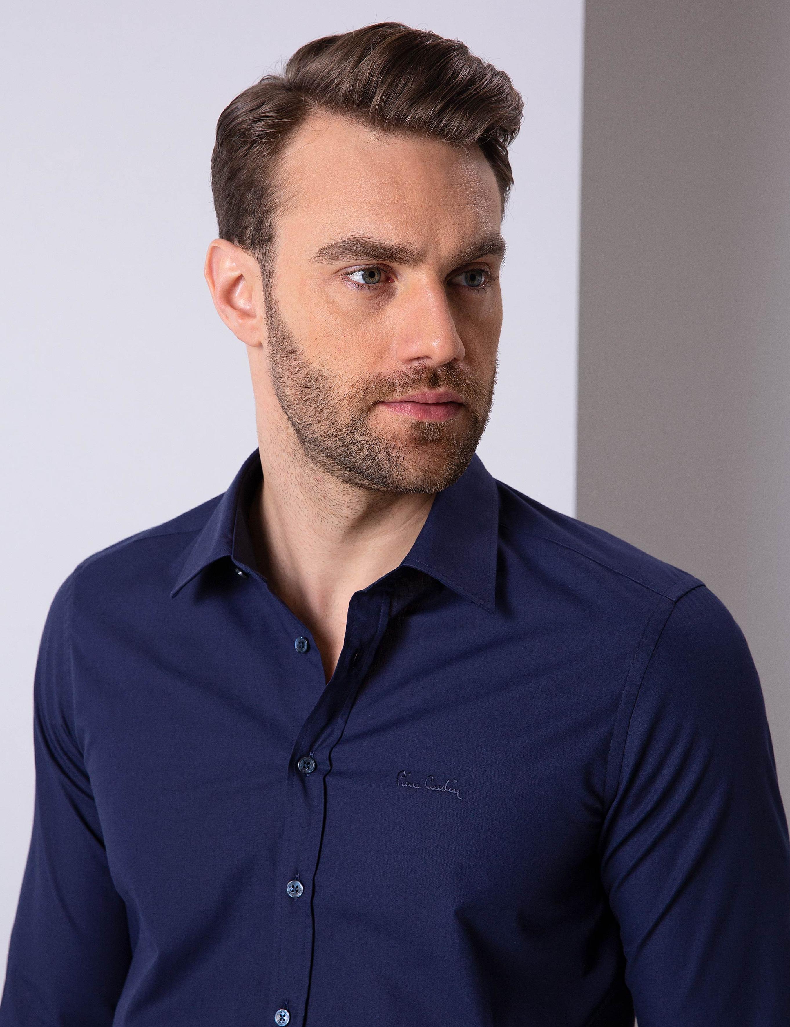 Lacivert Slim Fit Uzun Kollu Basic Gömlek