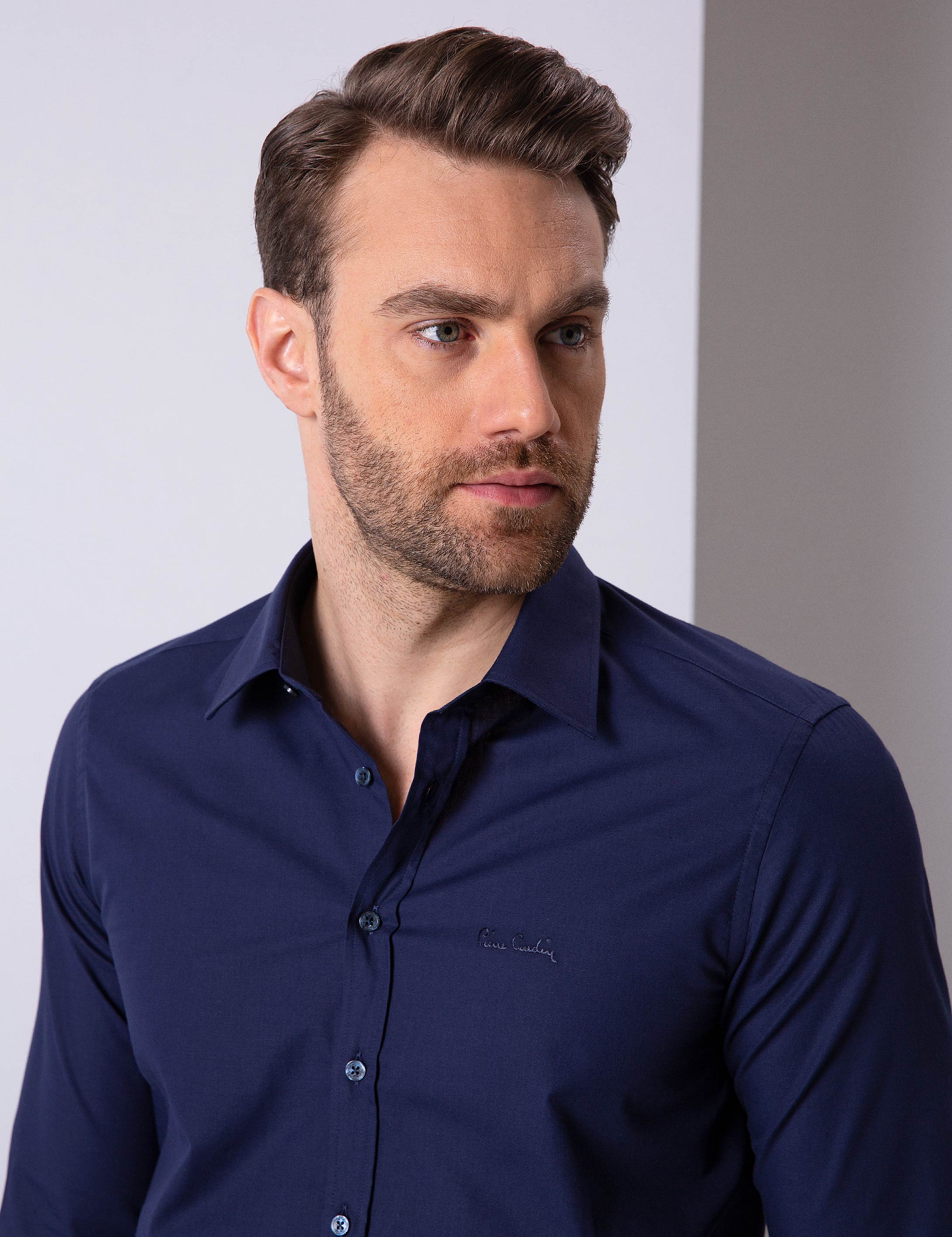Lacivert Slim Fit Uzun Kollu Basic Gömlek