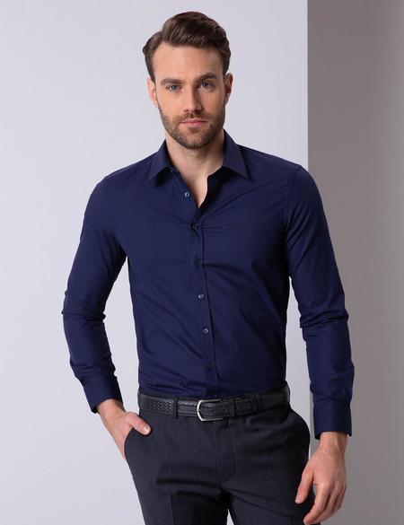 Lacivert Slim Fit Uzun Kollu Basic Gömlek - 50204593032