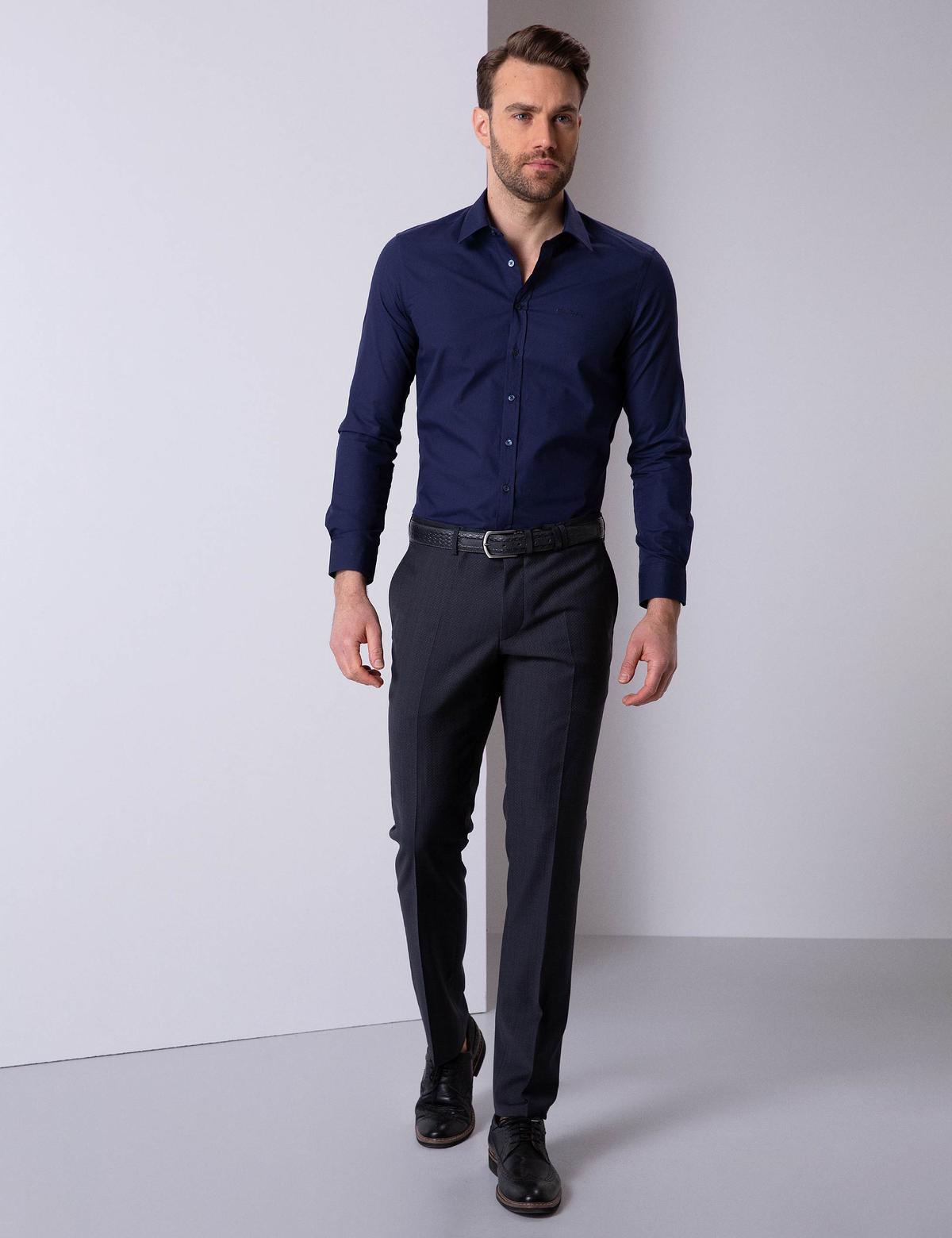 Lacivert Slim Fit Uzun Kollu Basic Gömlek - 50204593032
