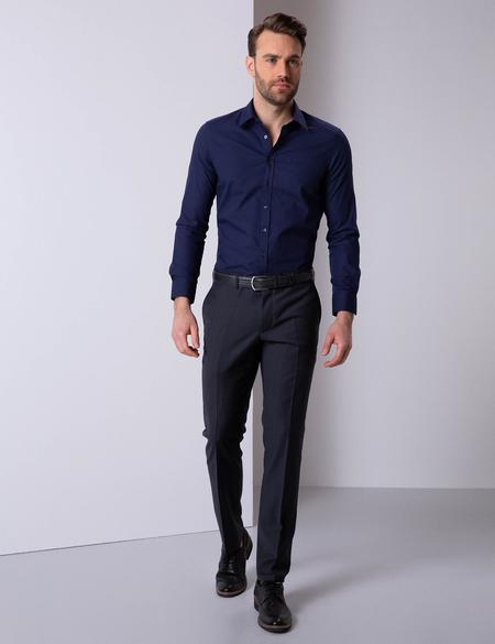 Lacivert Slim Fit Uzun Kollu Basic Gömlek - 50204593032