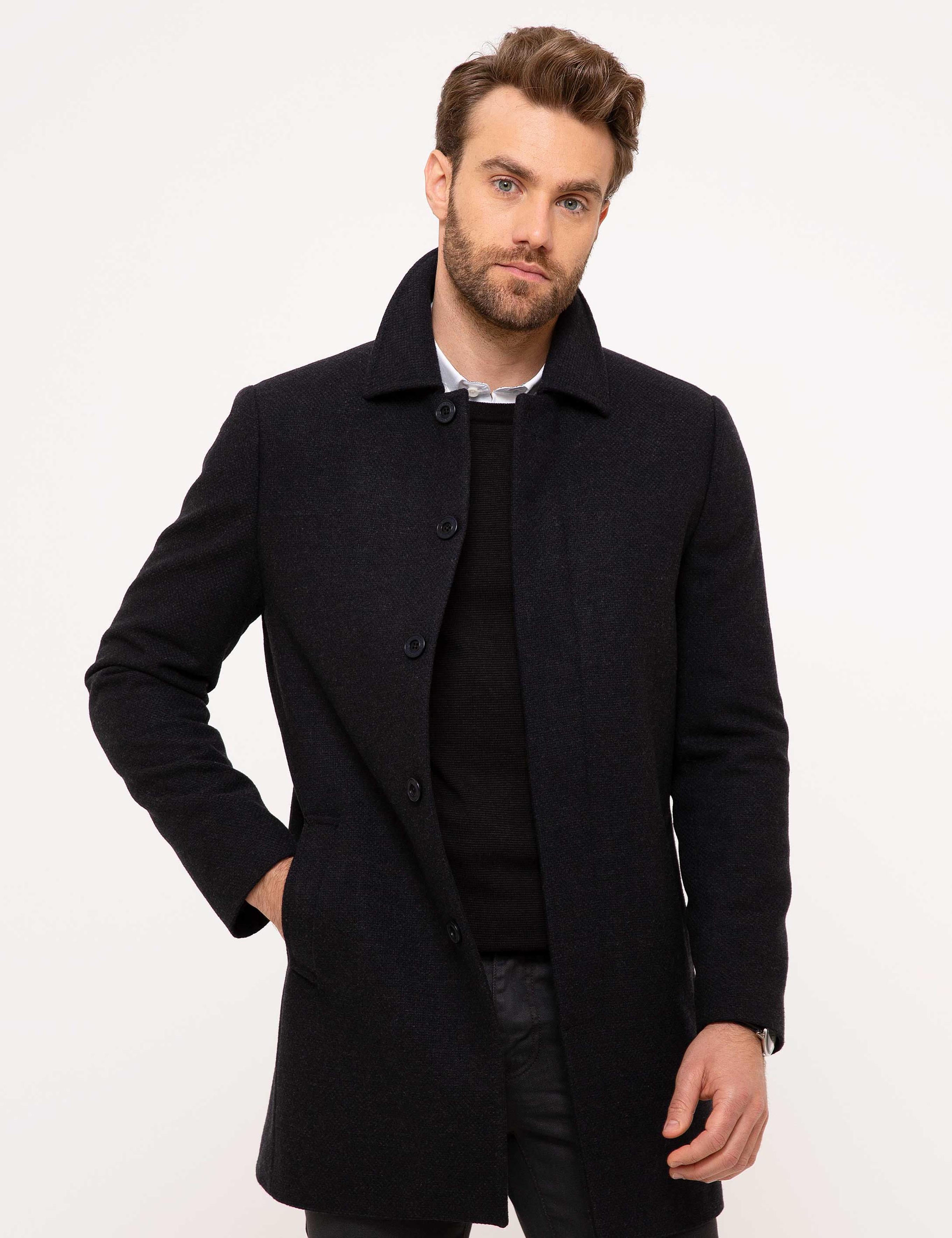 Antrasit Slim Fit Palto