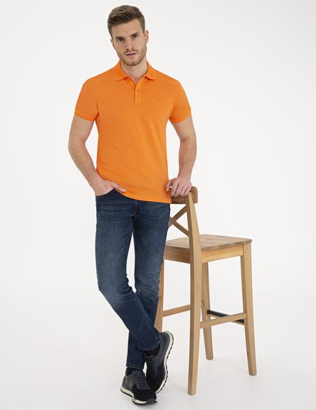 Turuncu Slim Fit Polo Yaka Basic T-Shirt - 50232388183