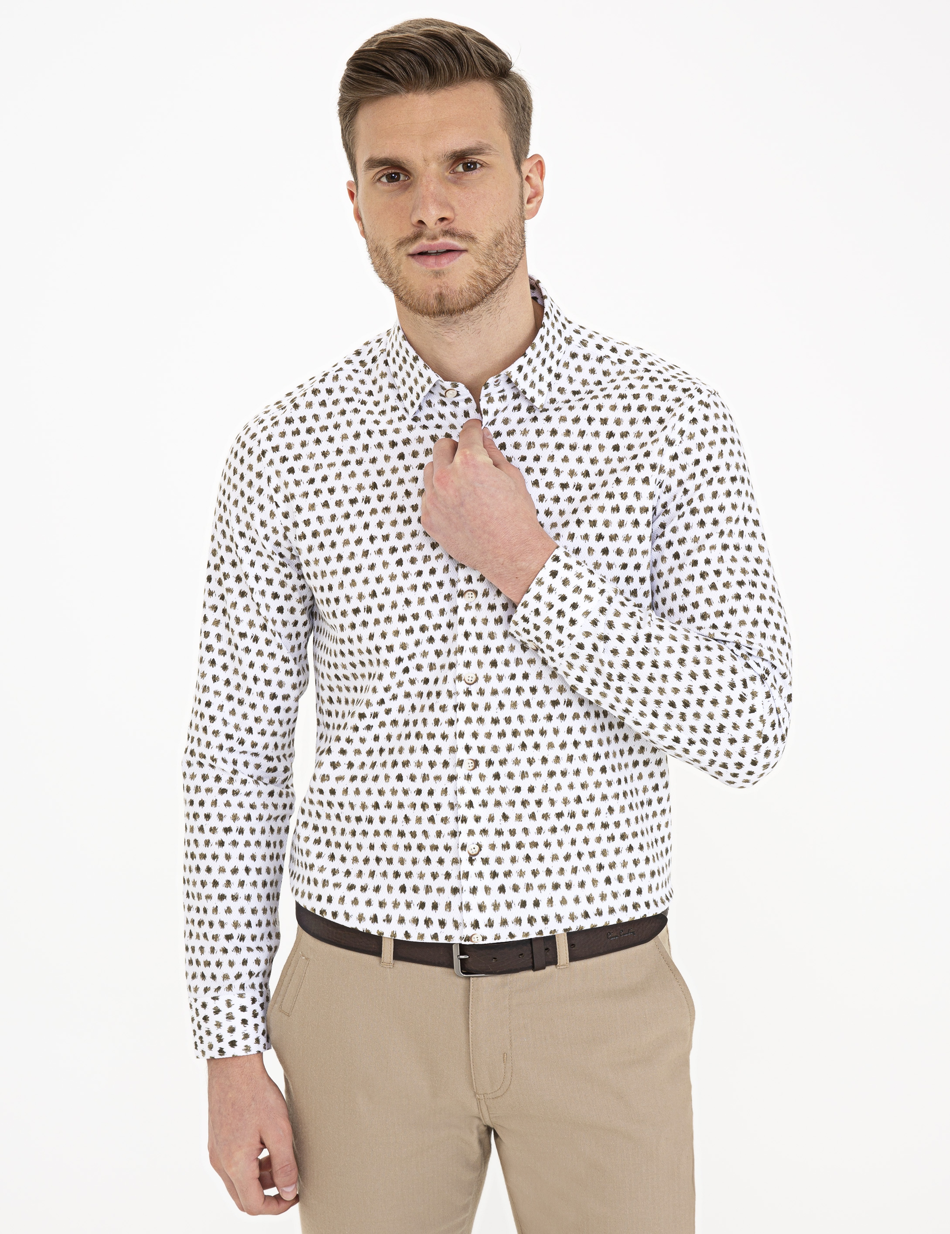 Haki Slim Fit Uzun Kollu Gömlek - Image 1