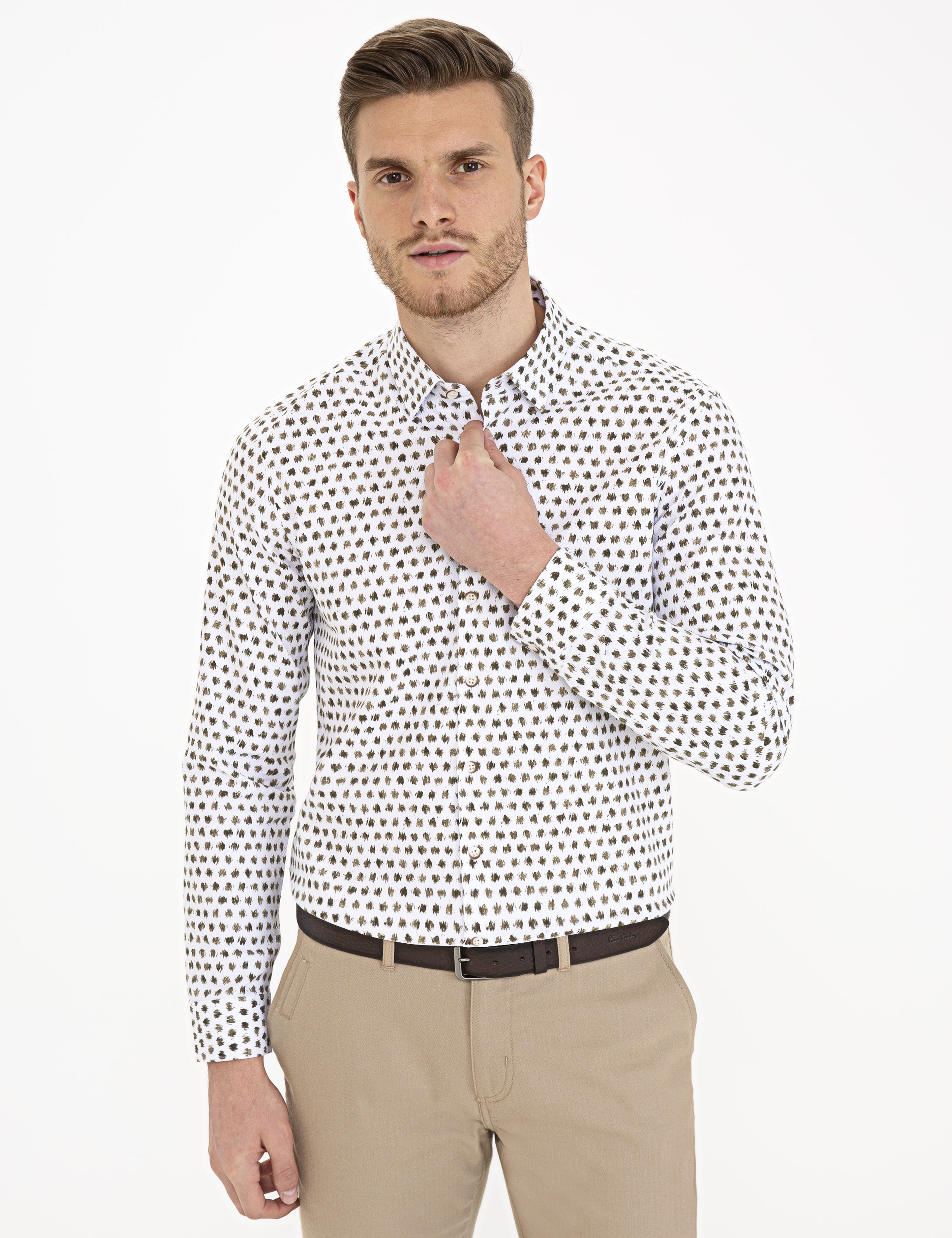 Haki Slim Fit Uzun Kollu Gömlek
