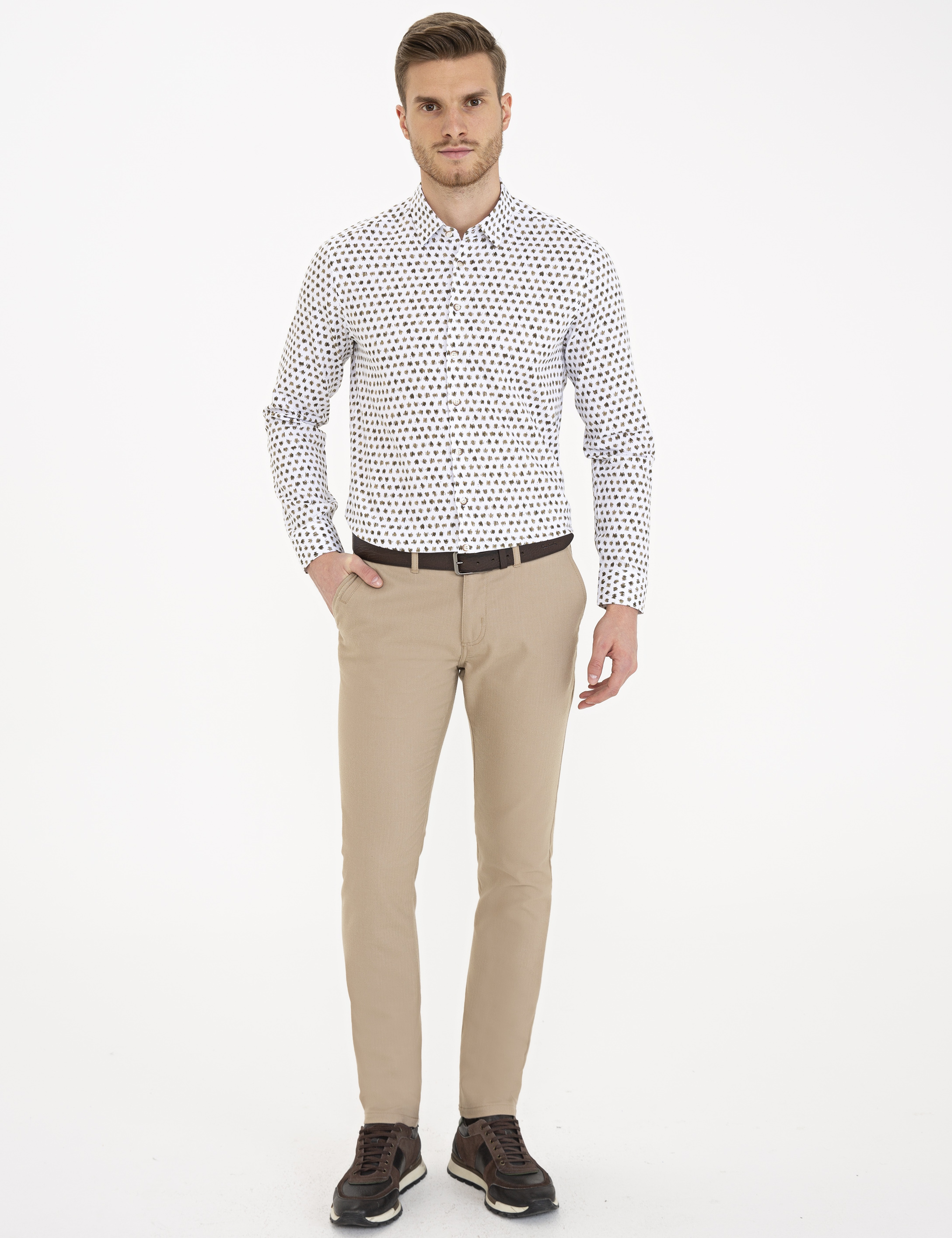 Haki Slim Fit Uzun Kollu Gömlek - Image 4
