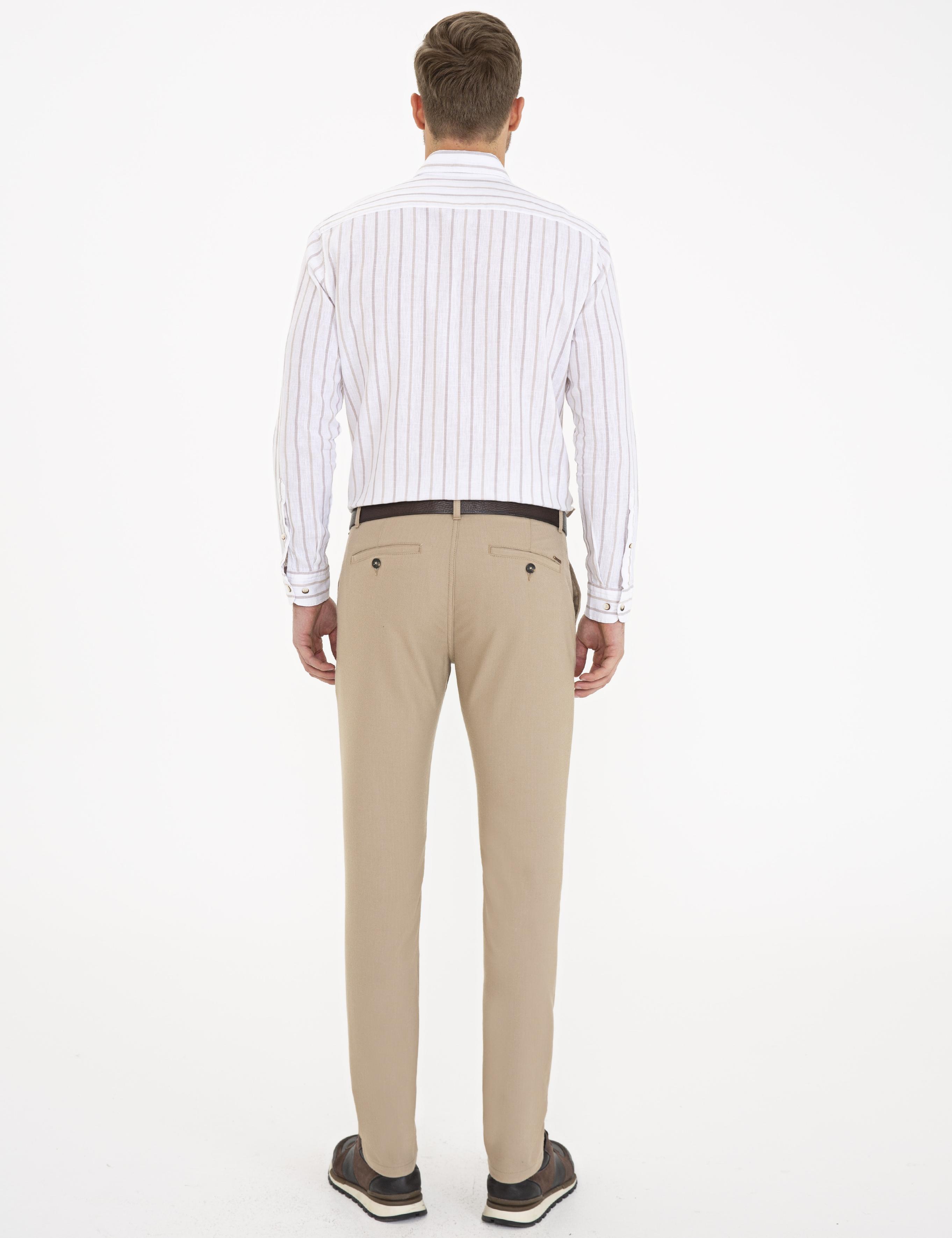 Bej Slim Fit Kanvas Pantolon