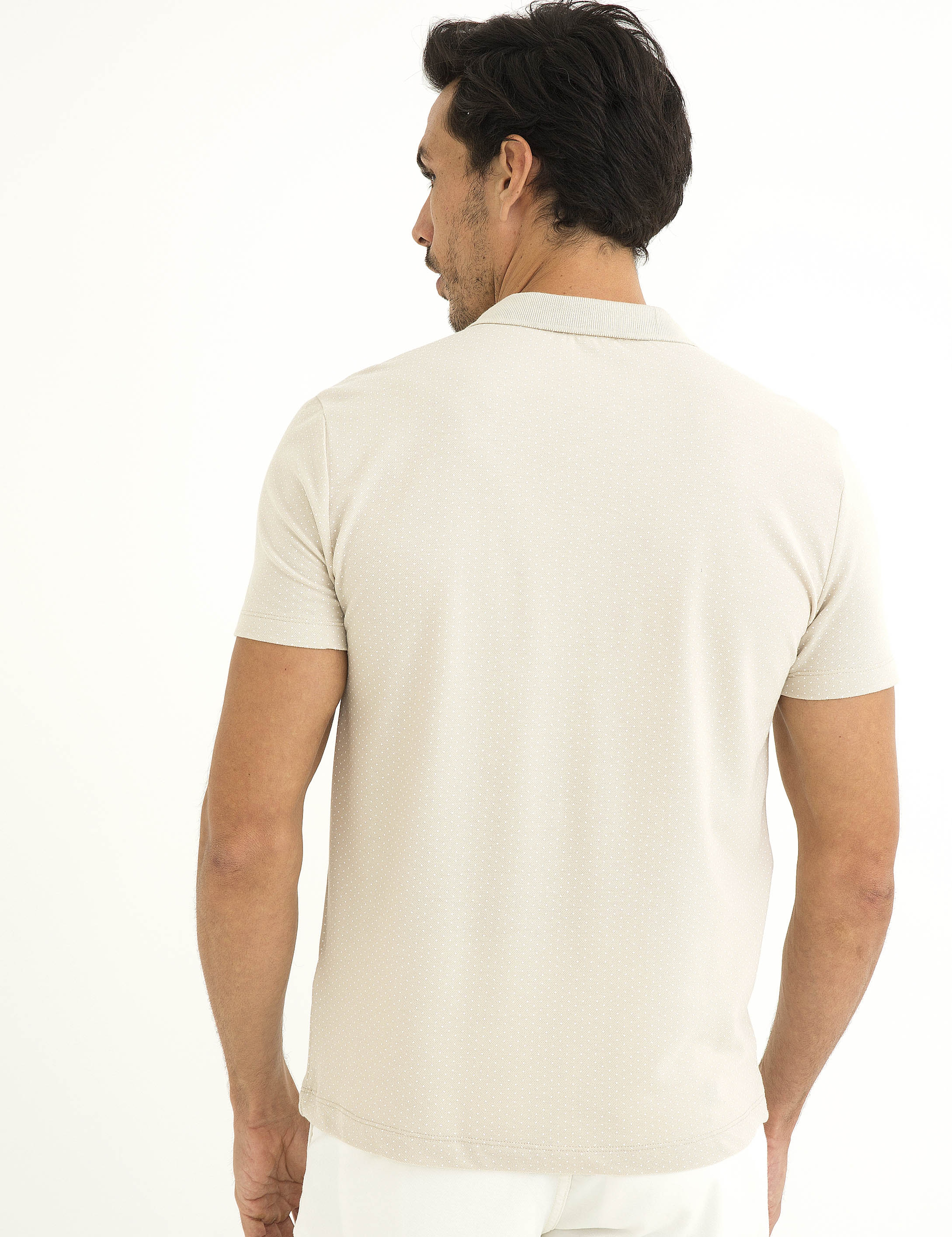 Bej Slim Fit Polo Yaka T-Shirt - Image 5