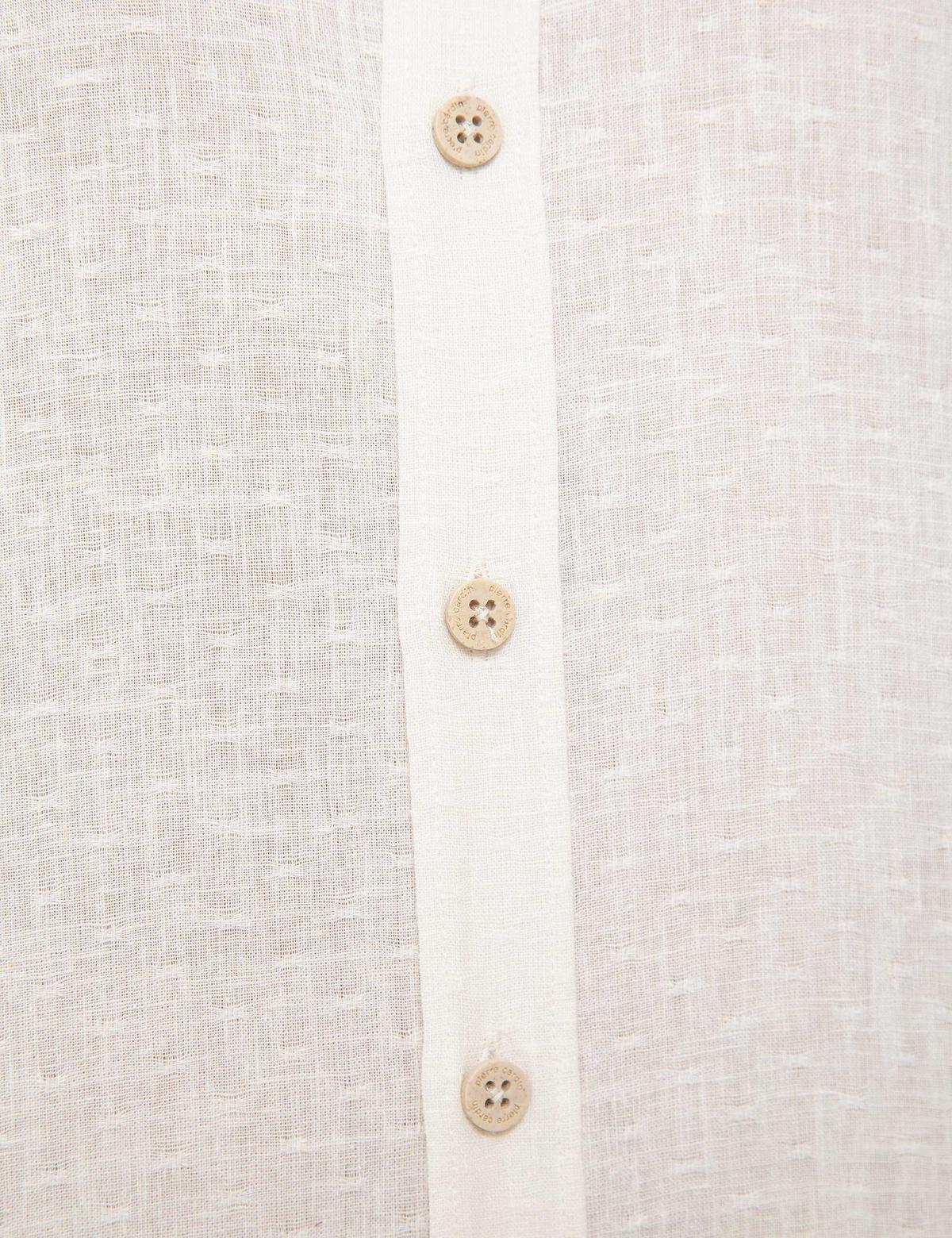 Beyaz Regular Fit Keten Karışımlı Gömlek - 50200524014