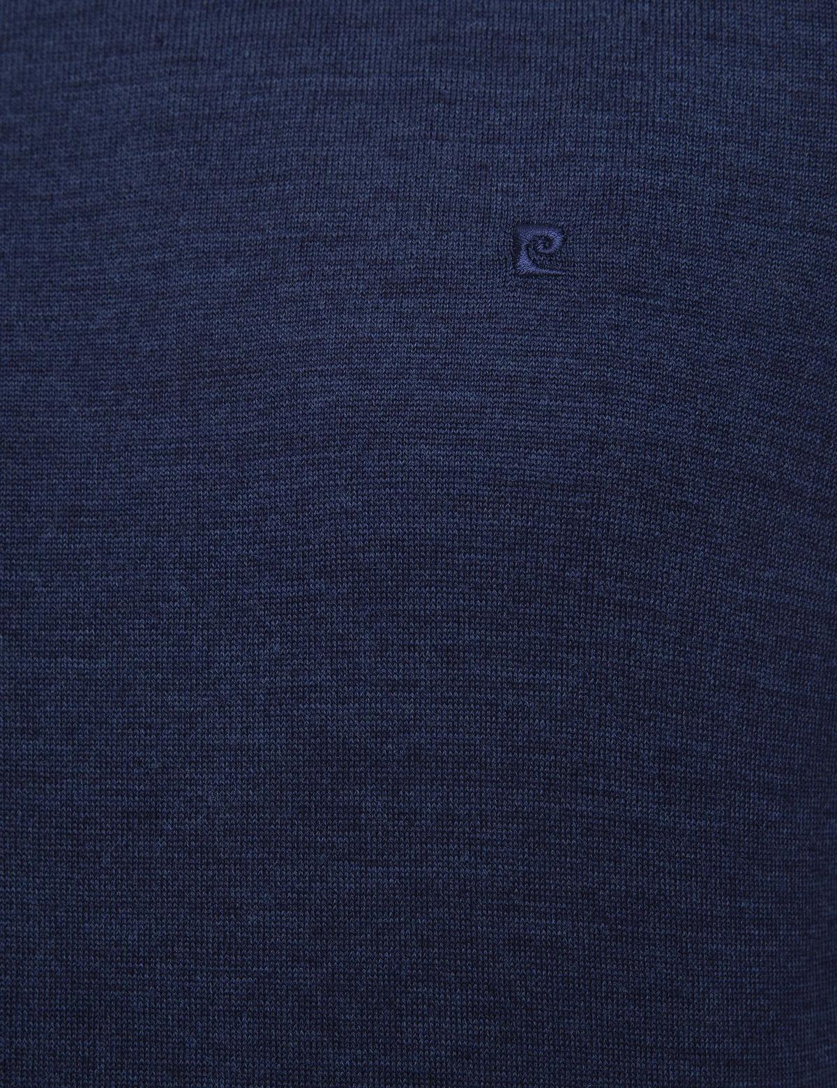 İndigo Mavi Slim Fit Bisiklet Yaka Yün Karışımlı Basic Triko Kazak - 50206763080