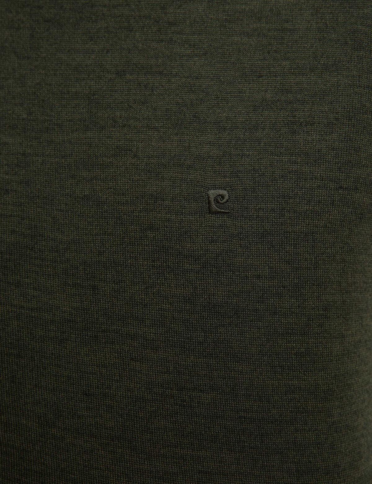 Yeşil Slim Fit Bisiklet Yaka Yün Karışımlı Basic Triko Kazak - 50206763120