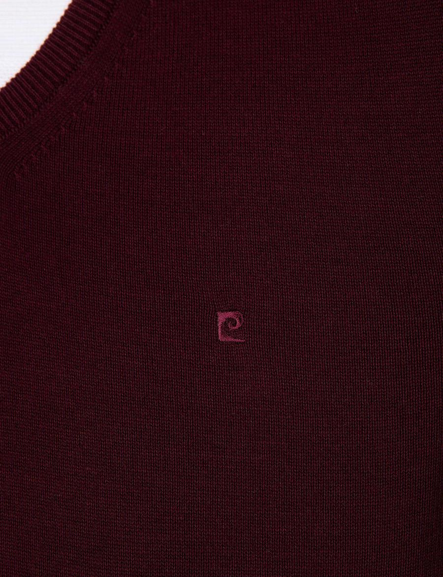 Bordo Slim Fit V Yaka Basic Triko Kazak