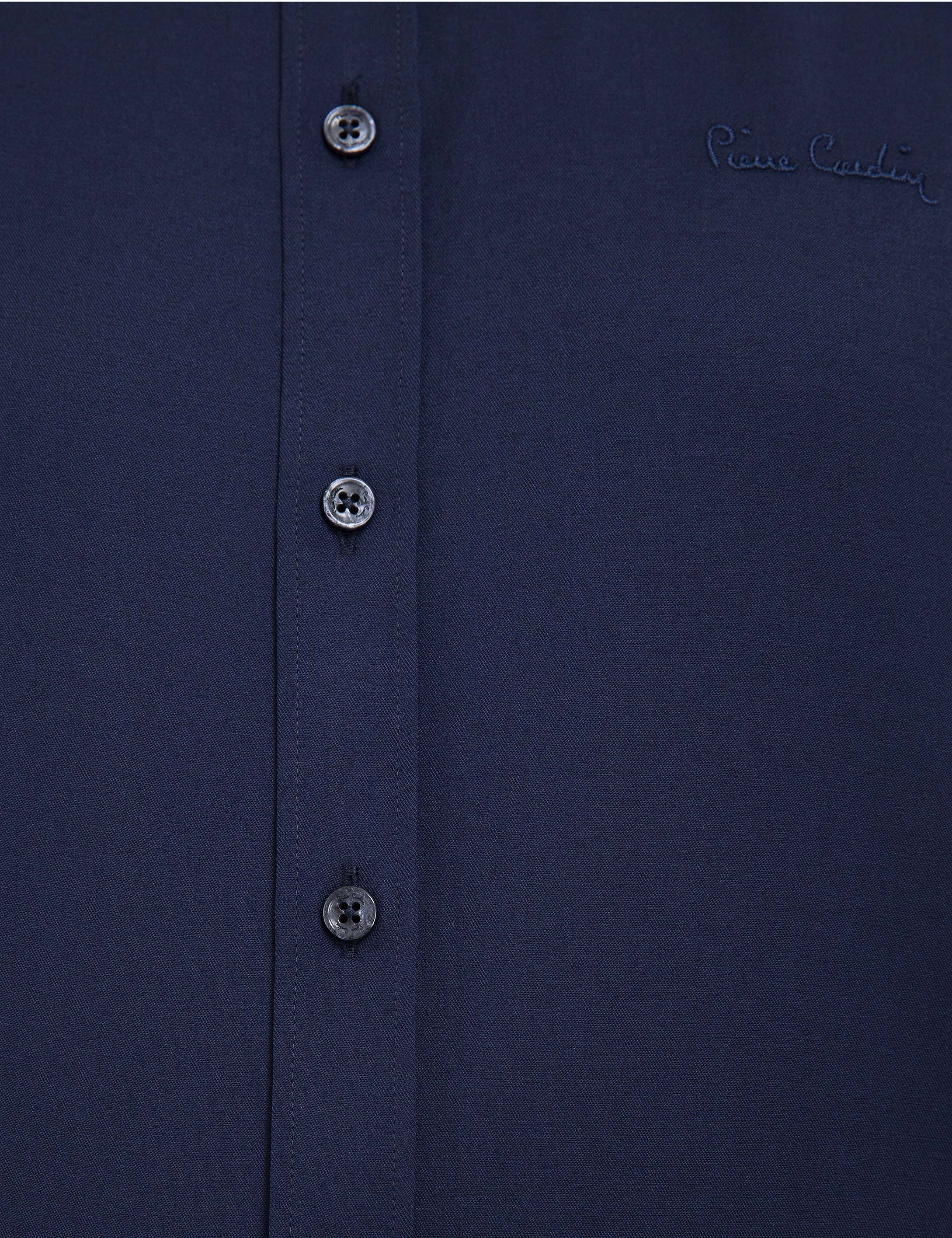 Lacivert Slim Fit Uzun Kollu Klasik Gömlek - Image 6