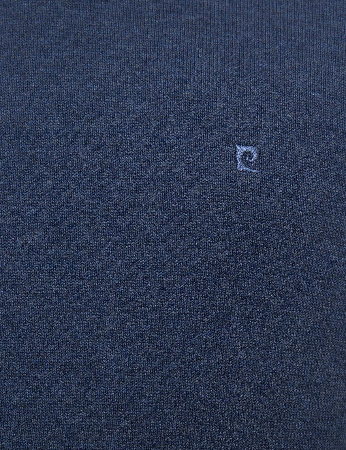 İndigo Mavi Melanj Slim Fit Bisiklet Yaka Basic Triko Kazak - 50207445216