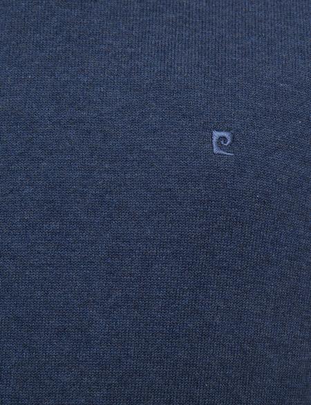 İndigo Mavi Melanj Slim Fit Bisiklet Yaka Basic Triko Kazak - 50207445216