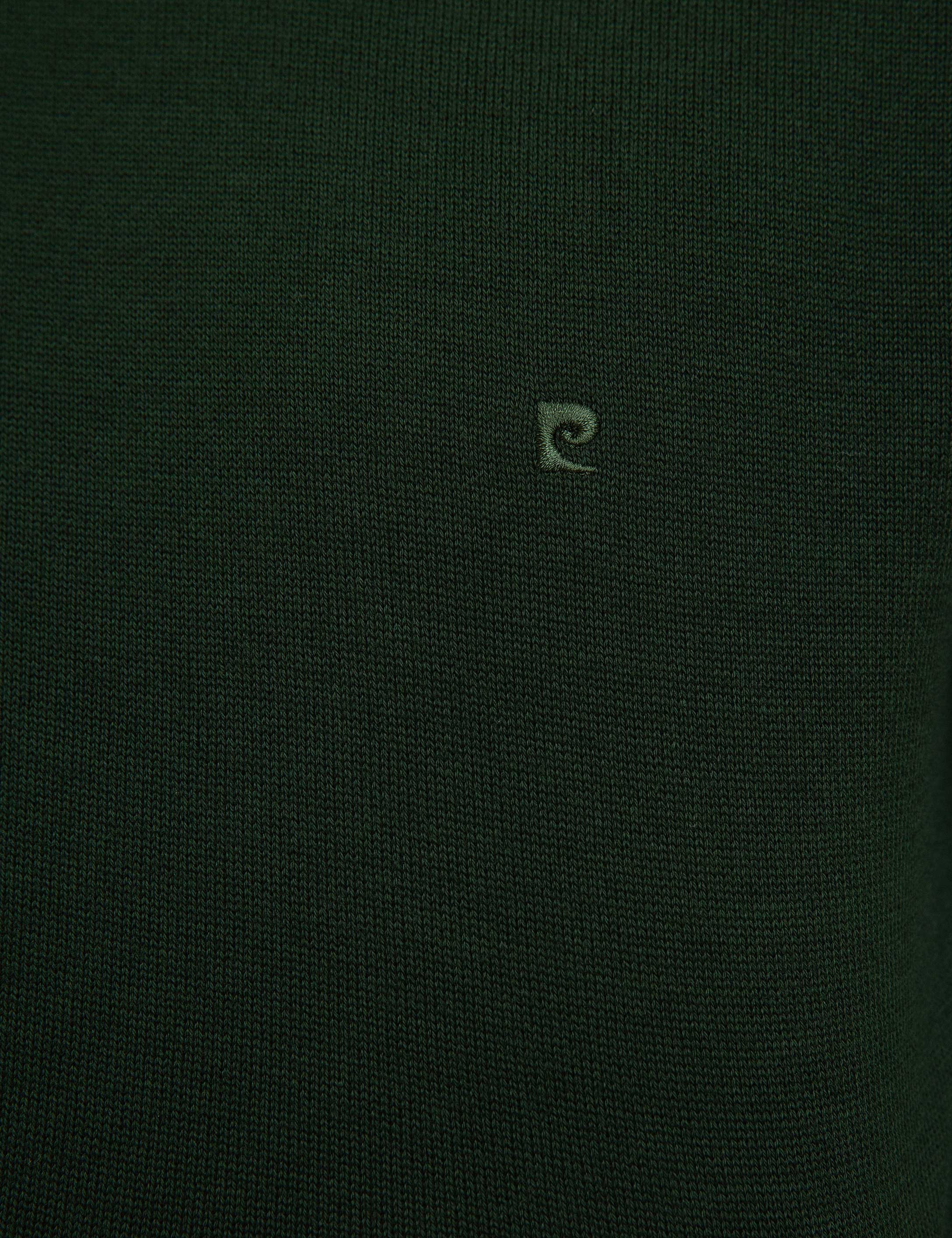 Koyu Yeşil Slim Fit Bisiklet Yaka Basic Triko Kazak