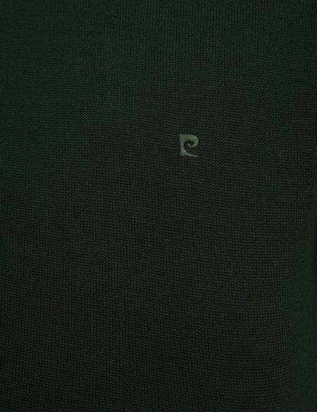 Koyu Yeşil Slim Fit Bisiklet Yaka Basic Triko Kazak - 50207445159