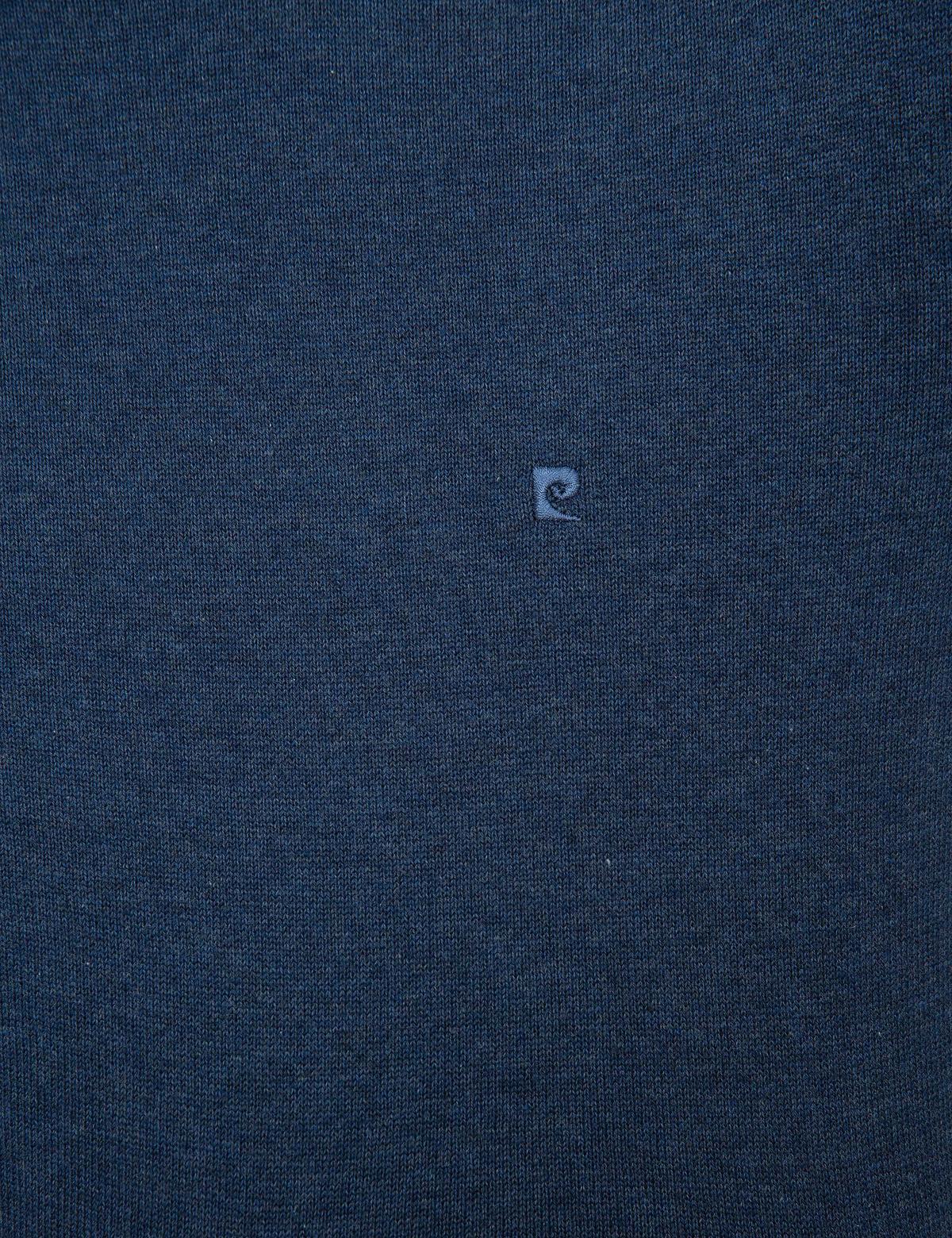 İndigo Mavi Melanj Slim Fit Yarım Balıkçı Yaka Basic Triko Kazak - 50207508054
