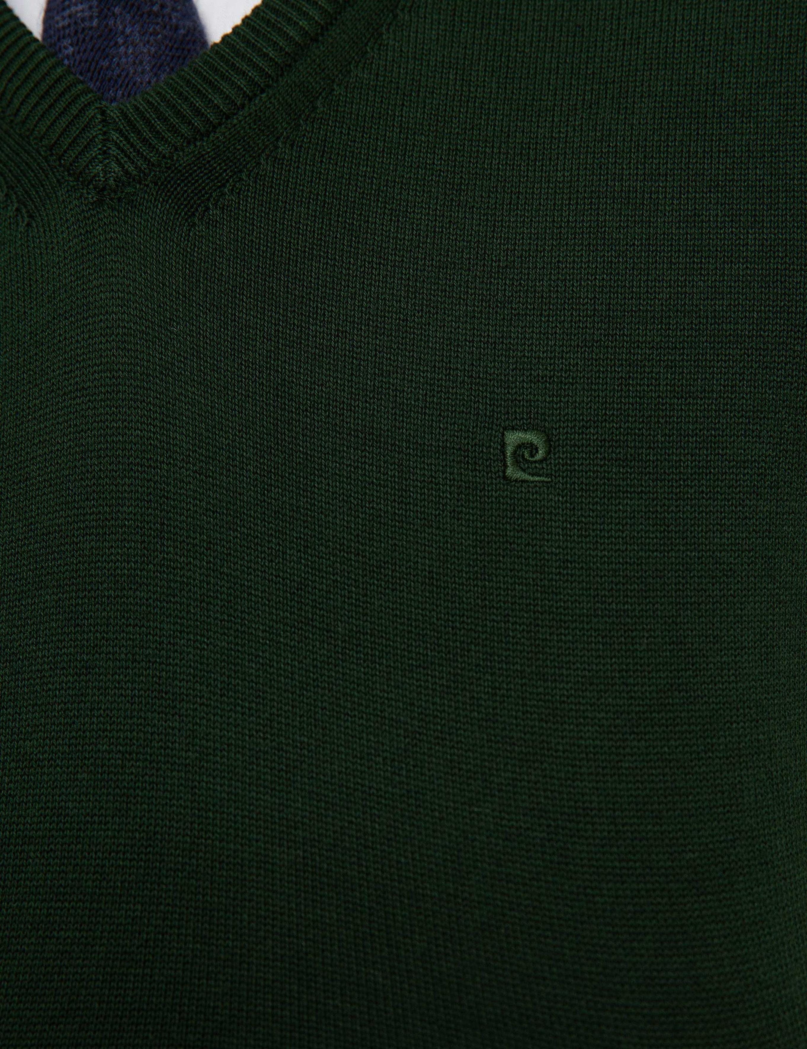 Koyu Yeşil Slim Fit V Yaka Basic Triko Kazak