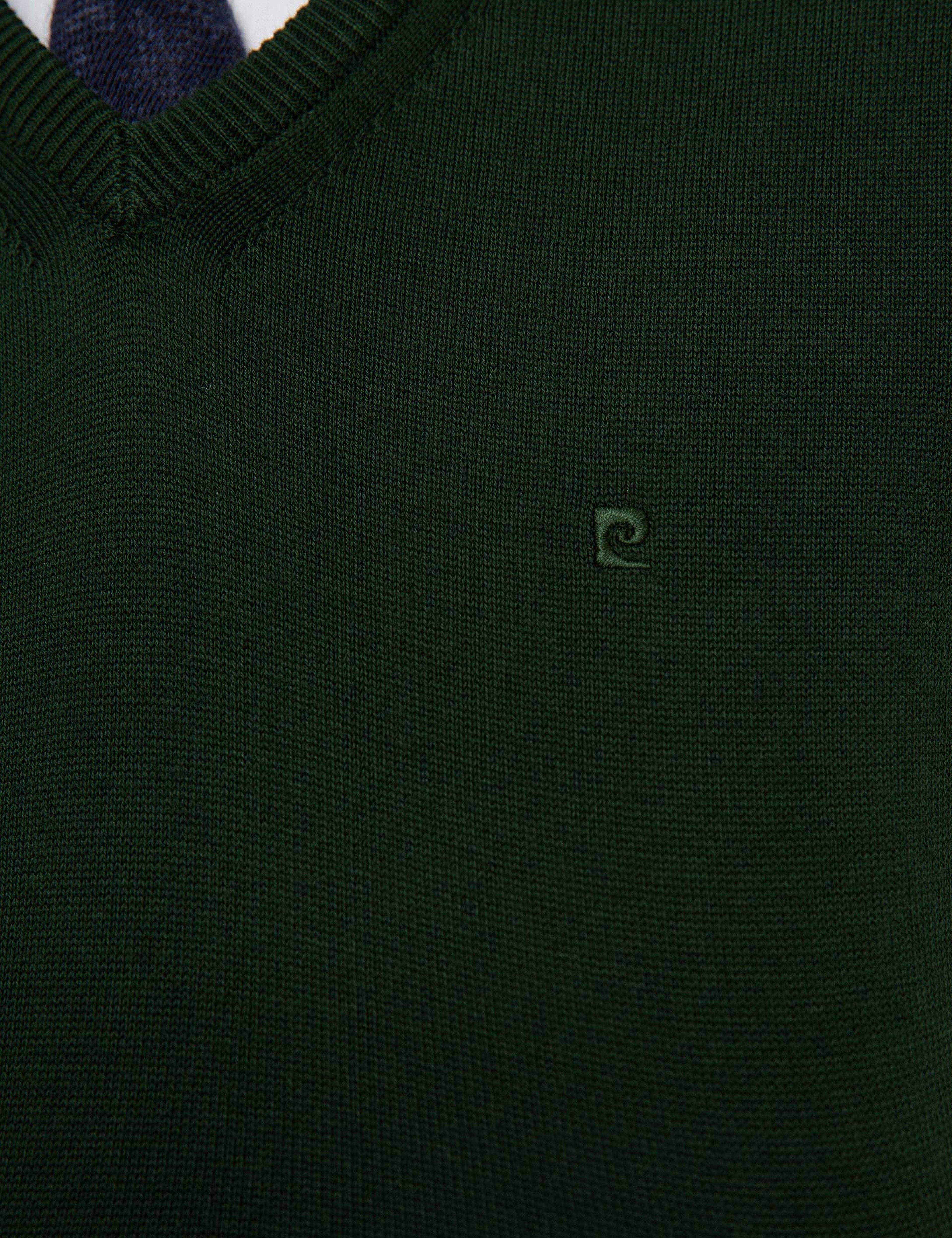 Koyu Yeşil Slim Fit V Yaka Basic Triko Kazak - Image 6